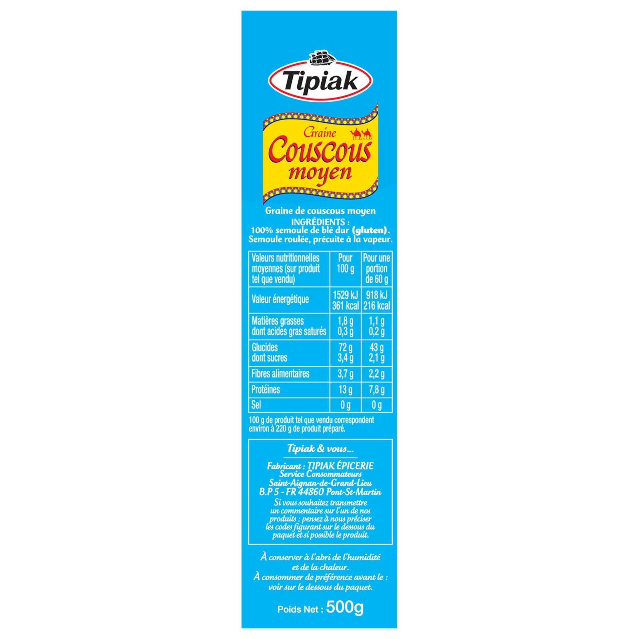 Voir la diapositive 7 : TIPIAK Couscous moyen 500g