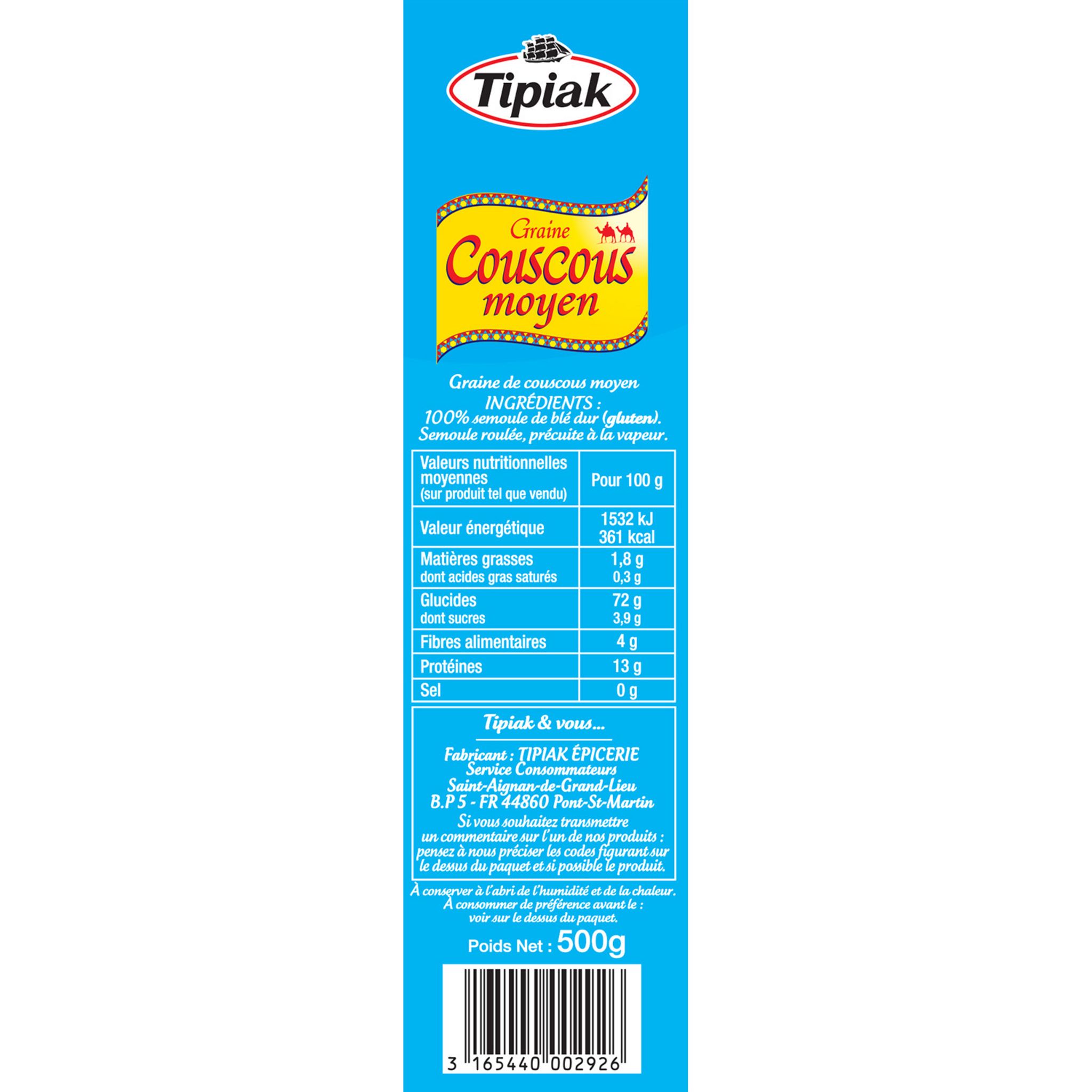 Voir la diapositive 9 : TIPIAK Couscous moyen 500g