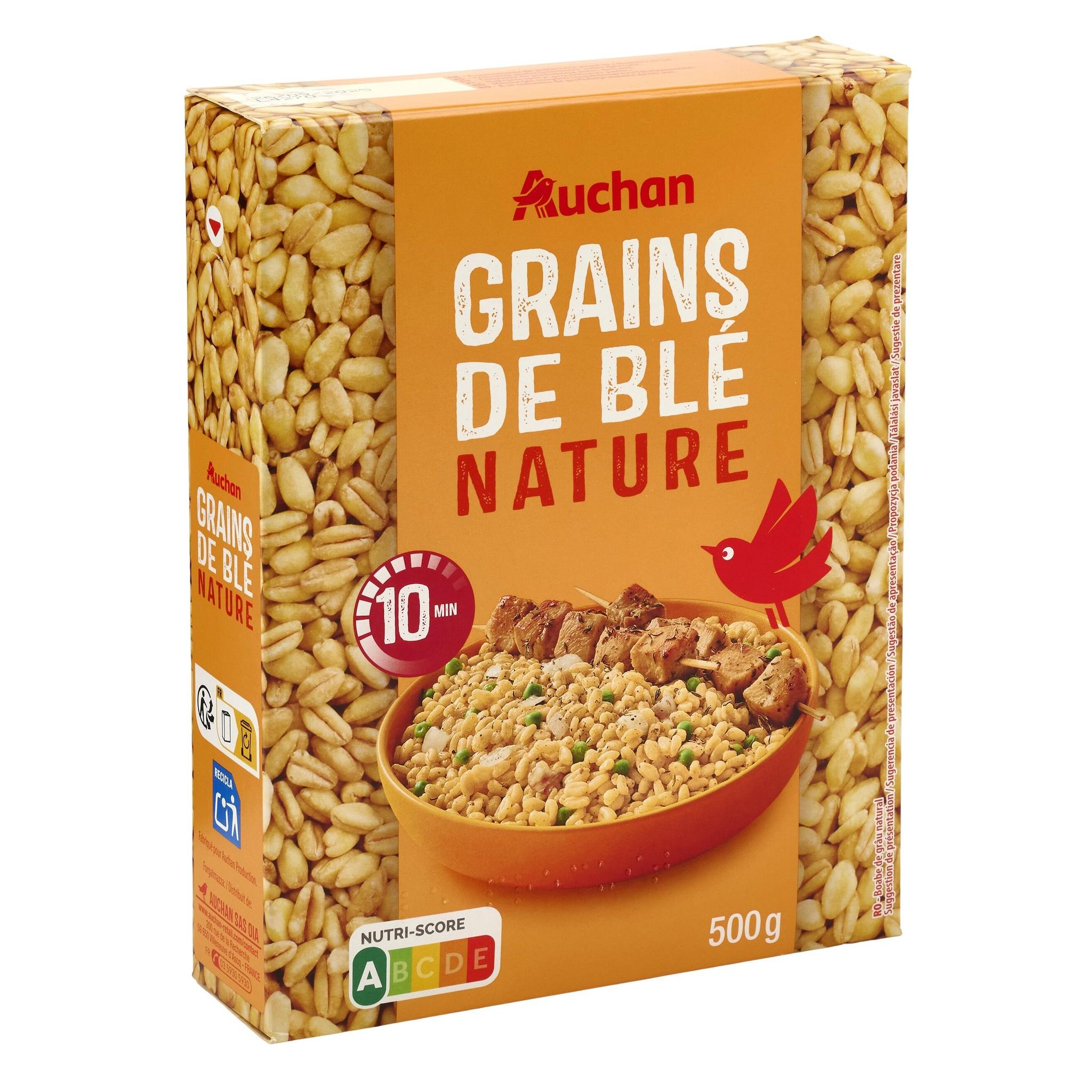 Voir la diapositive 4 : AUCHAN Grains de blé nature 8 portions 500g