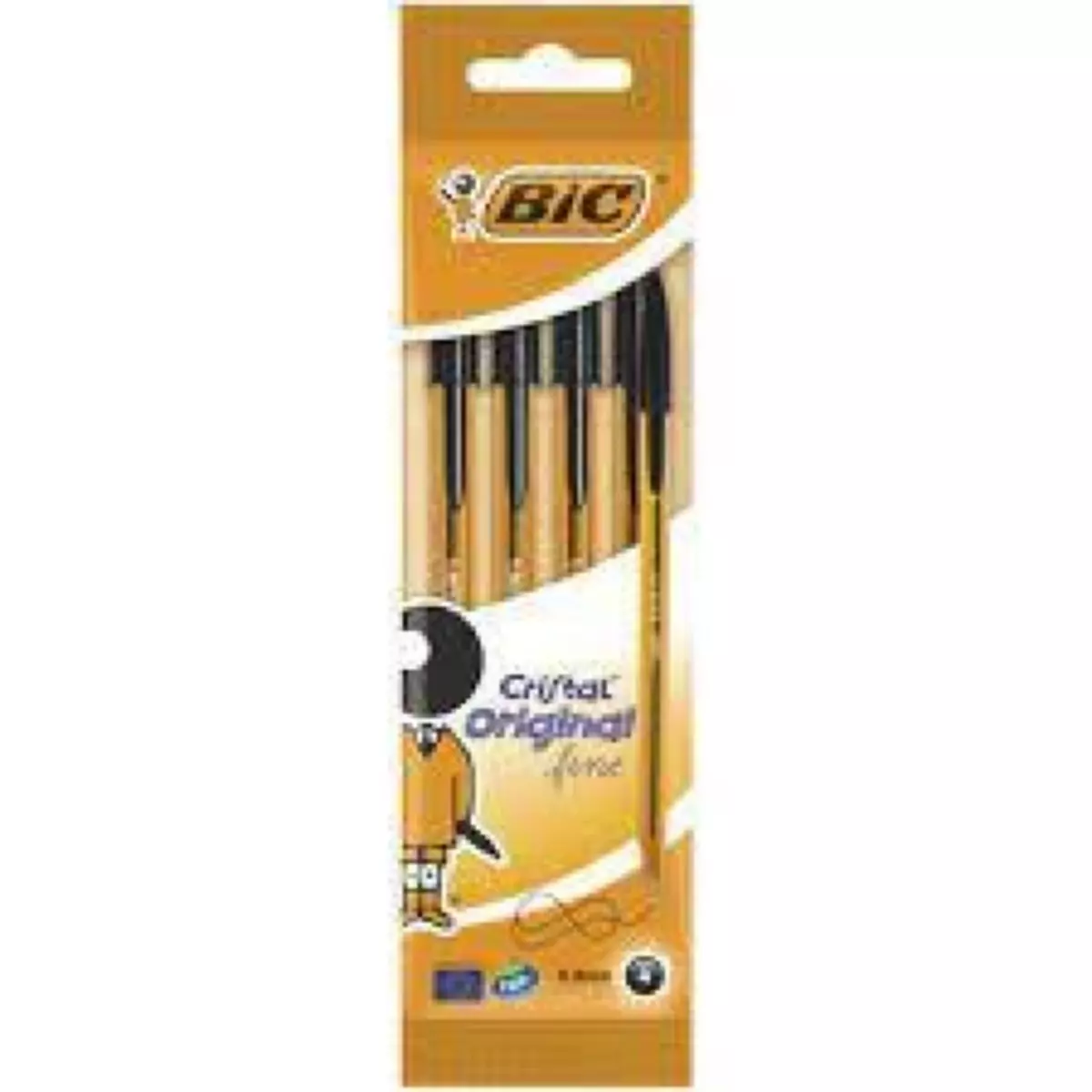 BIC Lot de 4 stylos bille pointe fine noir CRISTAL ORIGINAL