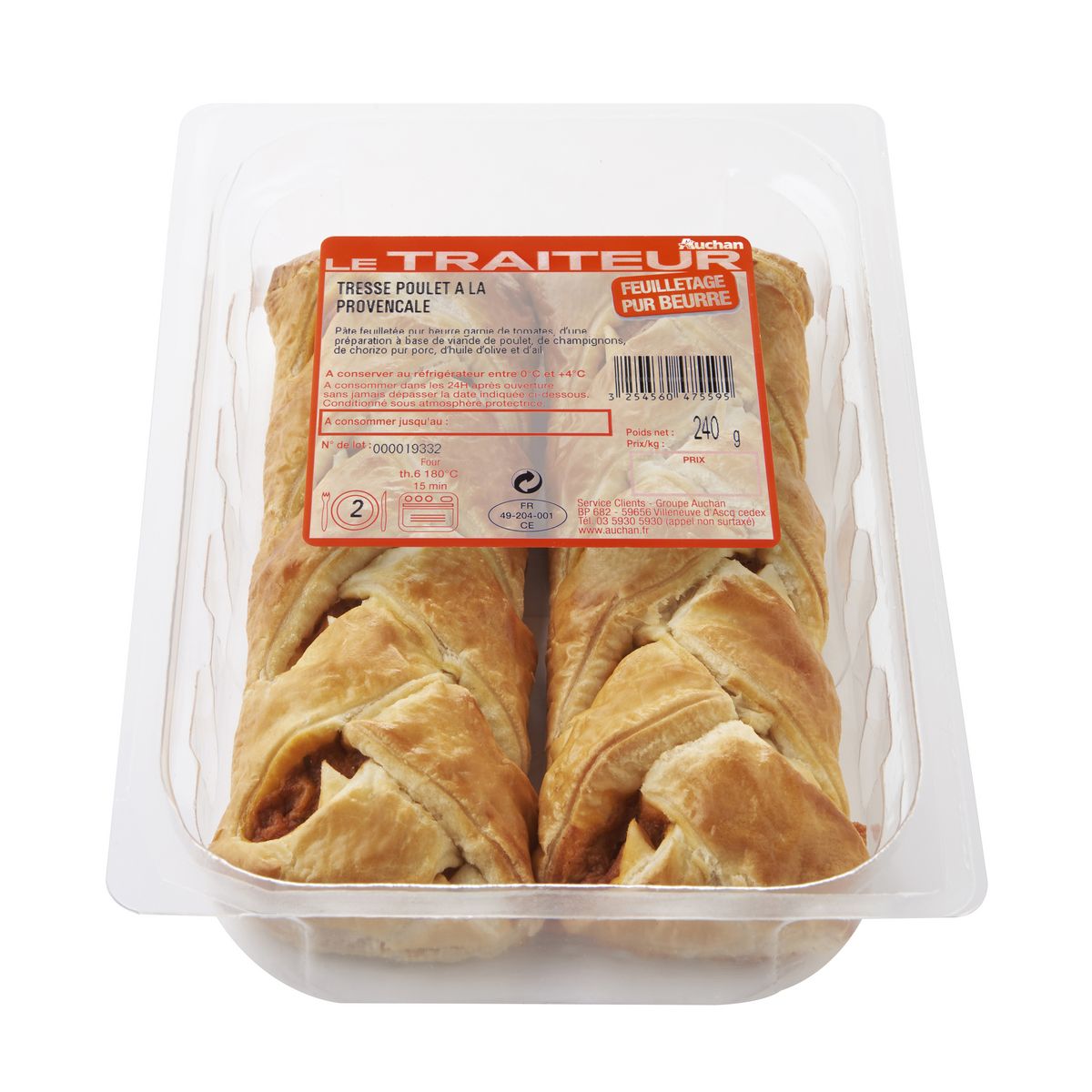 AUCHAN LE TRAITEUR Tresse au poulet provençale 2 pièces 2x120g