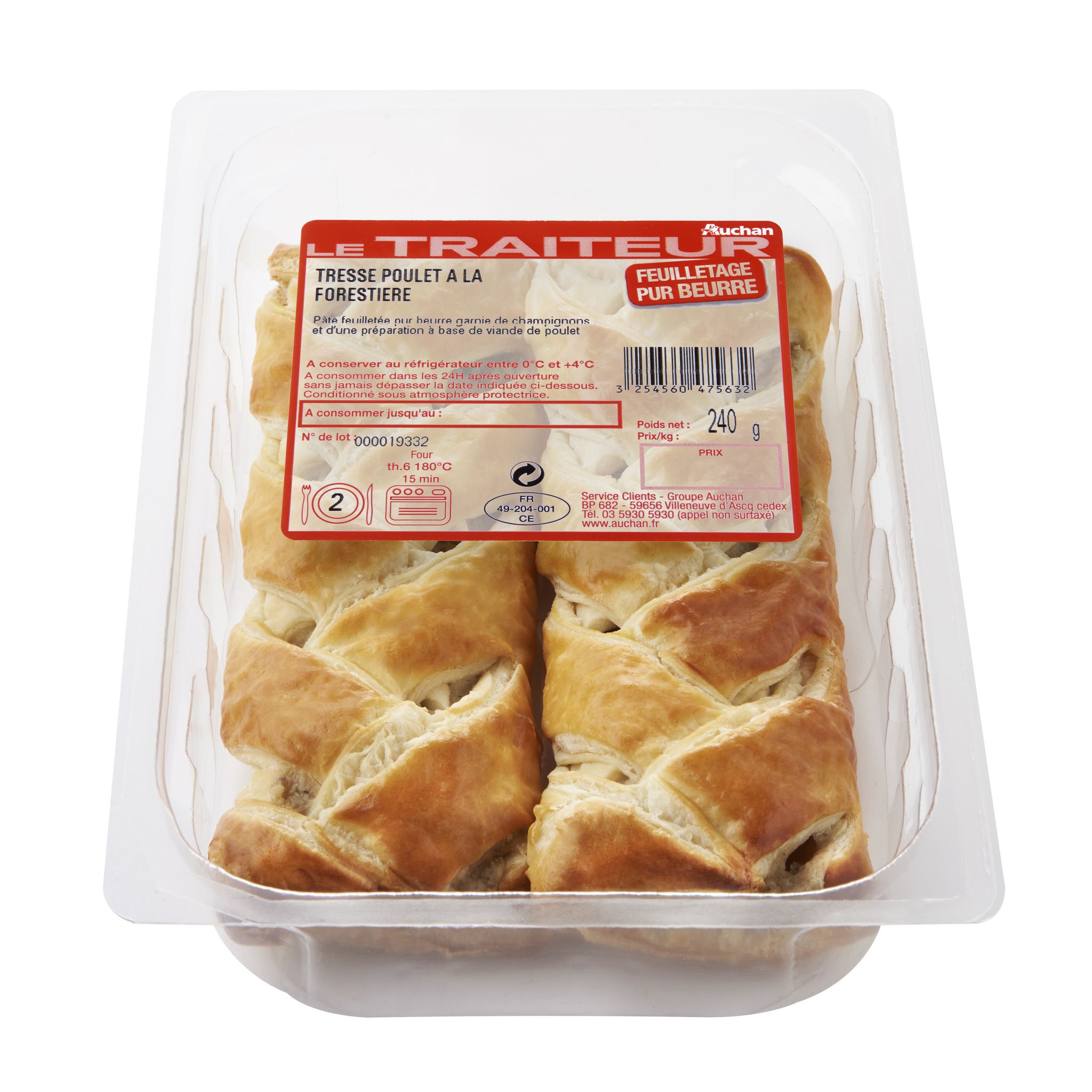 AUCHAN LE TRAITEUR Tresse forestière poulet champignons 2x120g