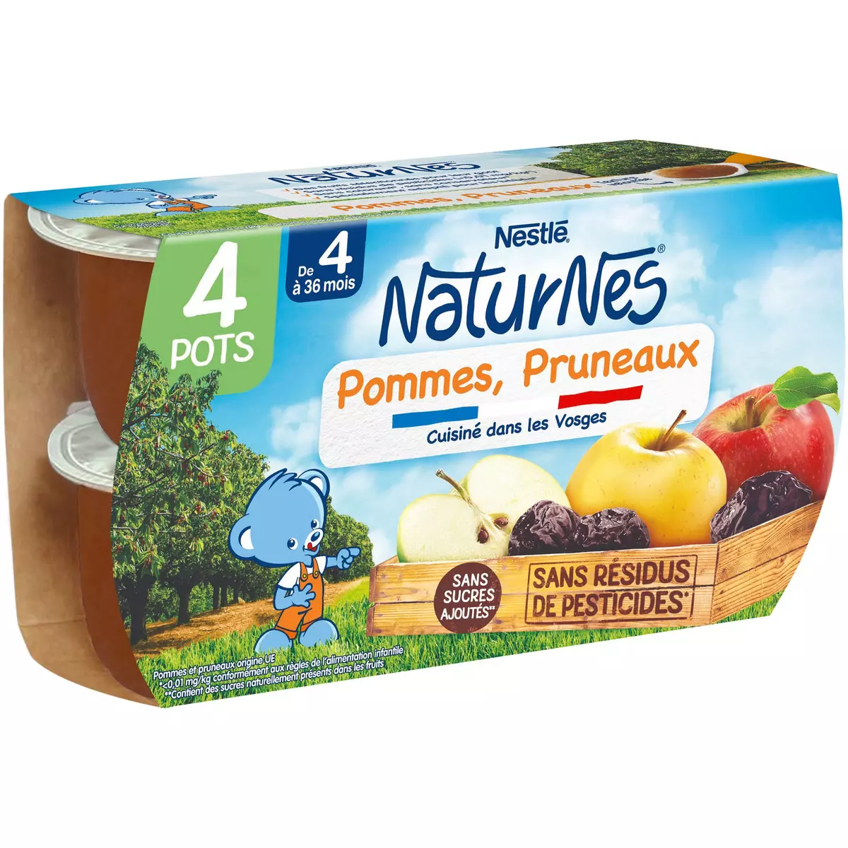NESTLE Naturnes petit pot dessert pommes et pruneaux dès 4 mois 4x130g