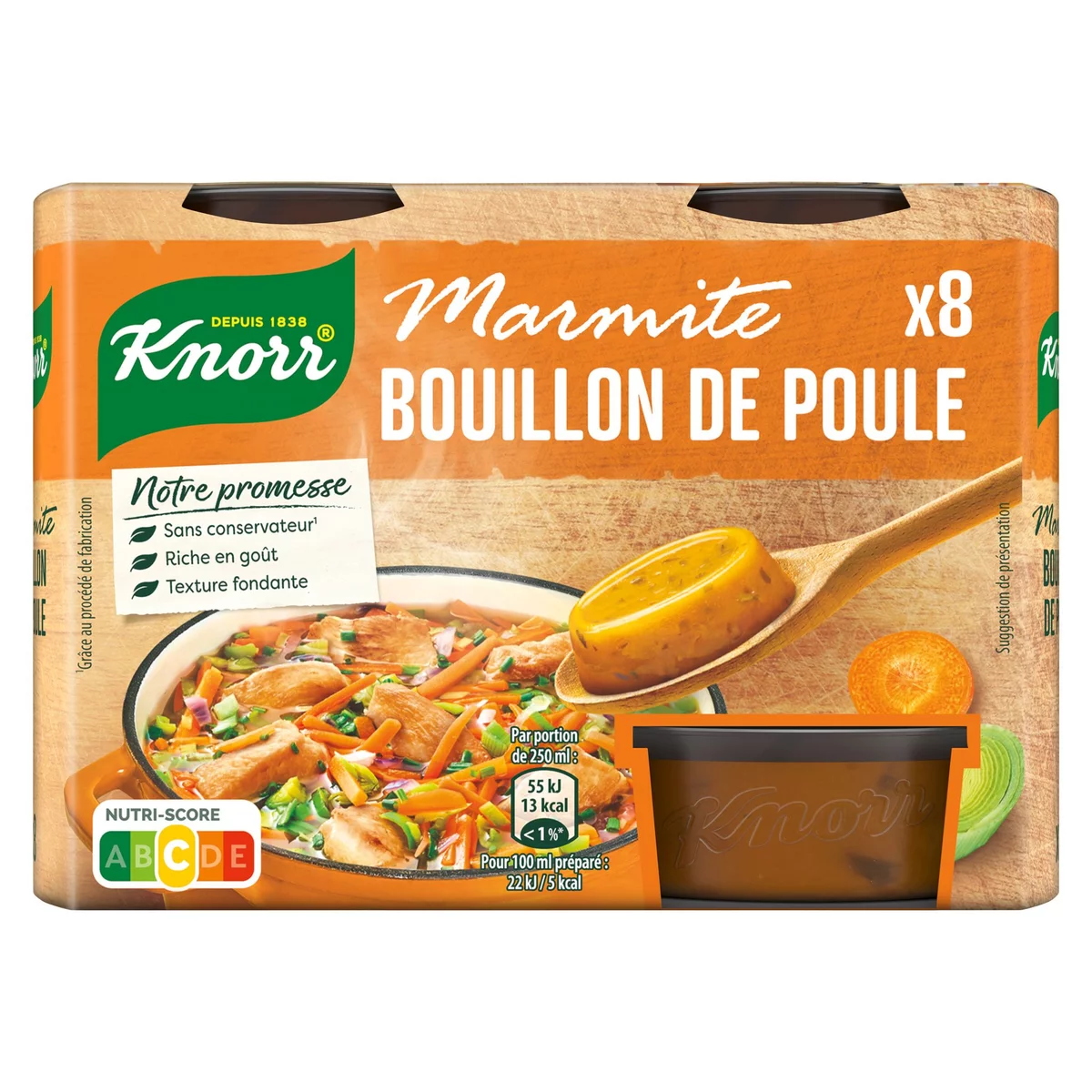 KNORR Bouillon de poule sans conservateur 8 portions 224g pas cher