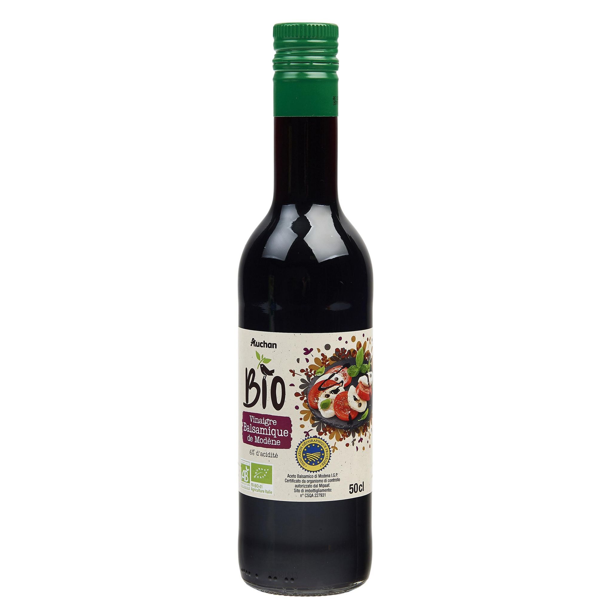Voir la diapositive 2 : AUCHAN BIO Vinaigre balsamique de Modène 6% d'acidité 50cl