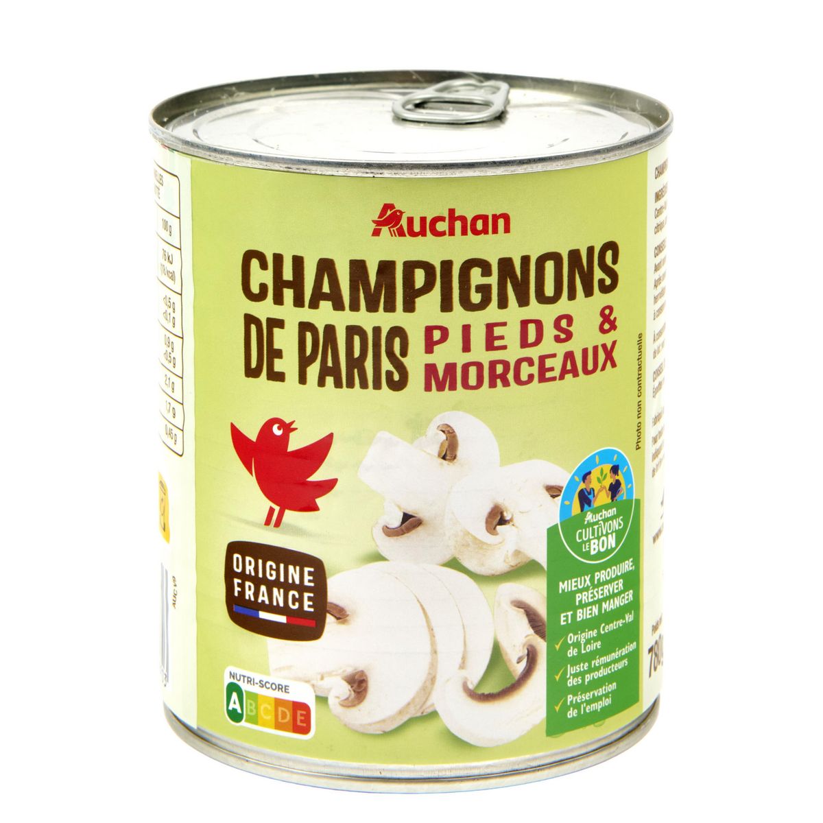 AUCHAN Champignons de Paris pieds et morceaux 800g