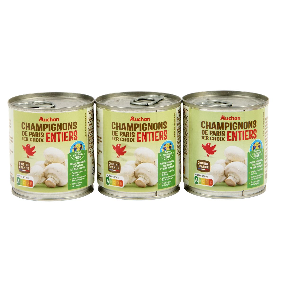 AUCHAN Champignons de Paris entiers 1er choix 3x115g