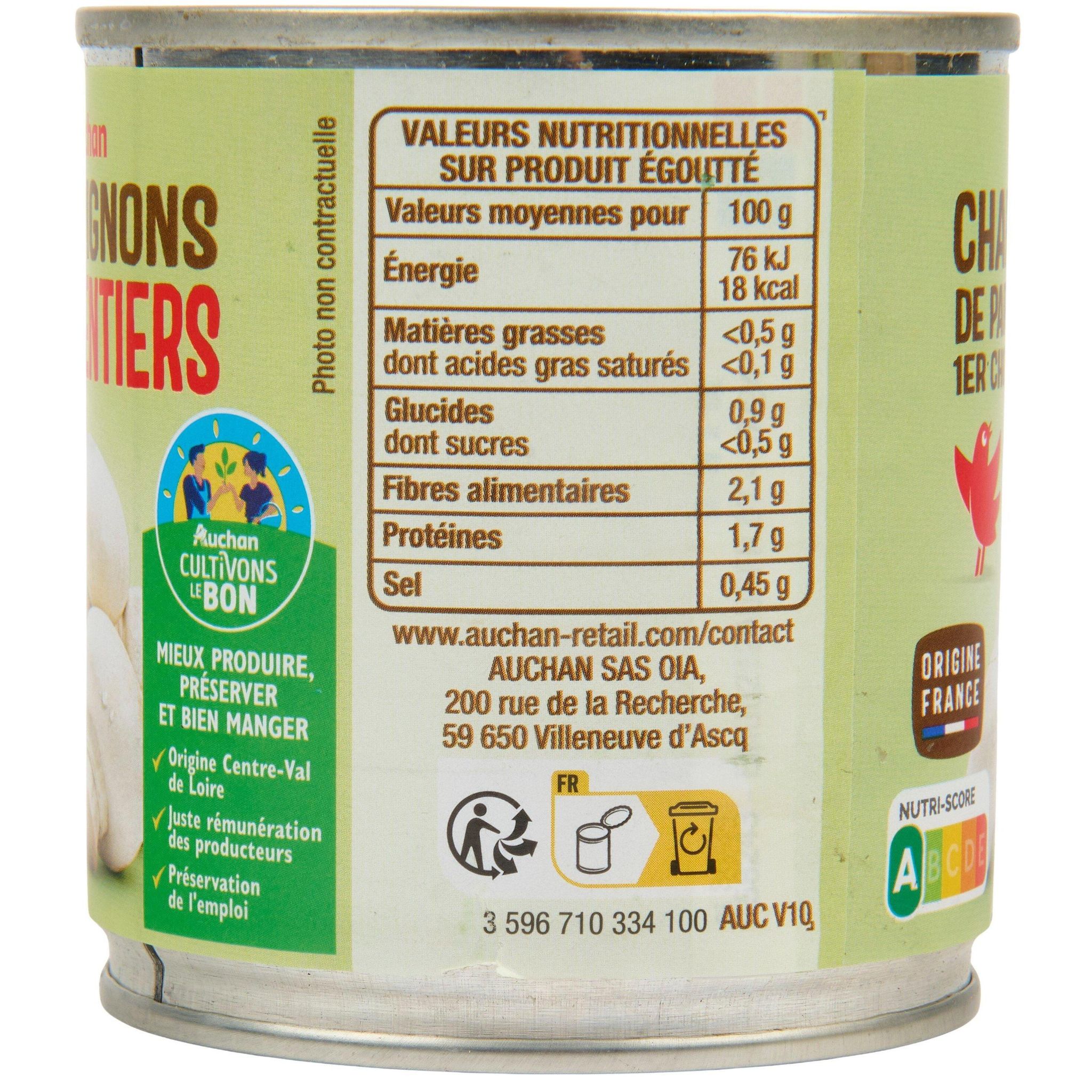 Voir la diapositive 4 : AUCHAN Champignons de Paris entiers 1er choix 3x115g