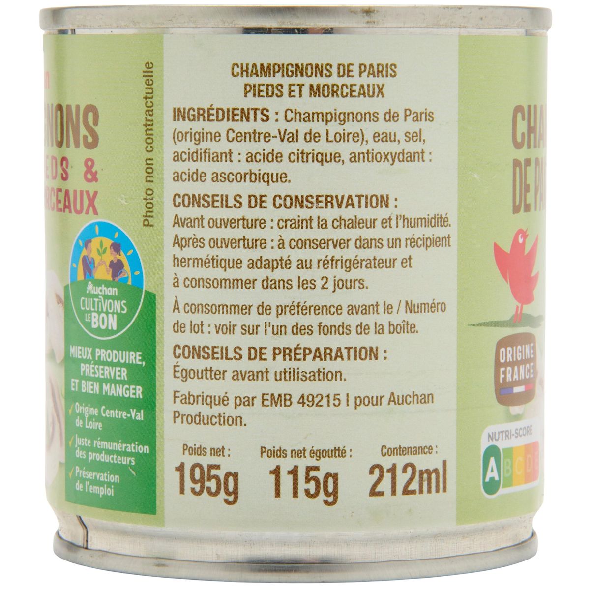 AUCHAN Champignons de Paris pieds et morceaux 3x115g