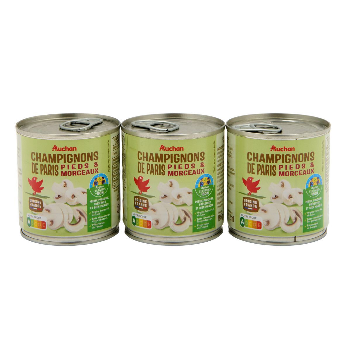 AUCHAN Champignons de Paris pieds et morceaux 3x115g