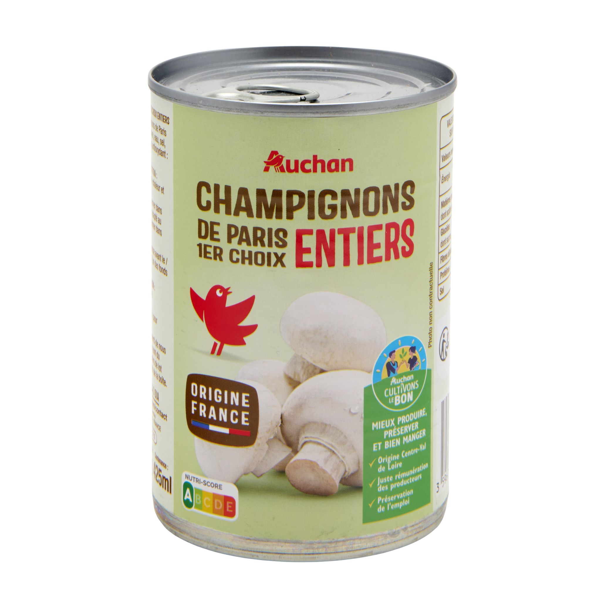 Voir la diapositive 4 : AUCHAN Champignons entiers 1er choix 230g