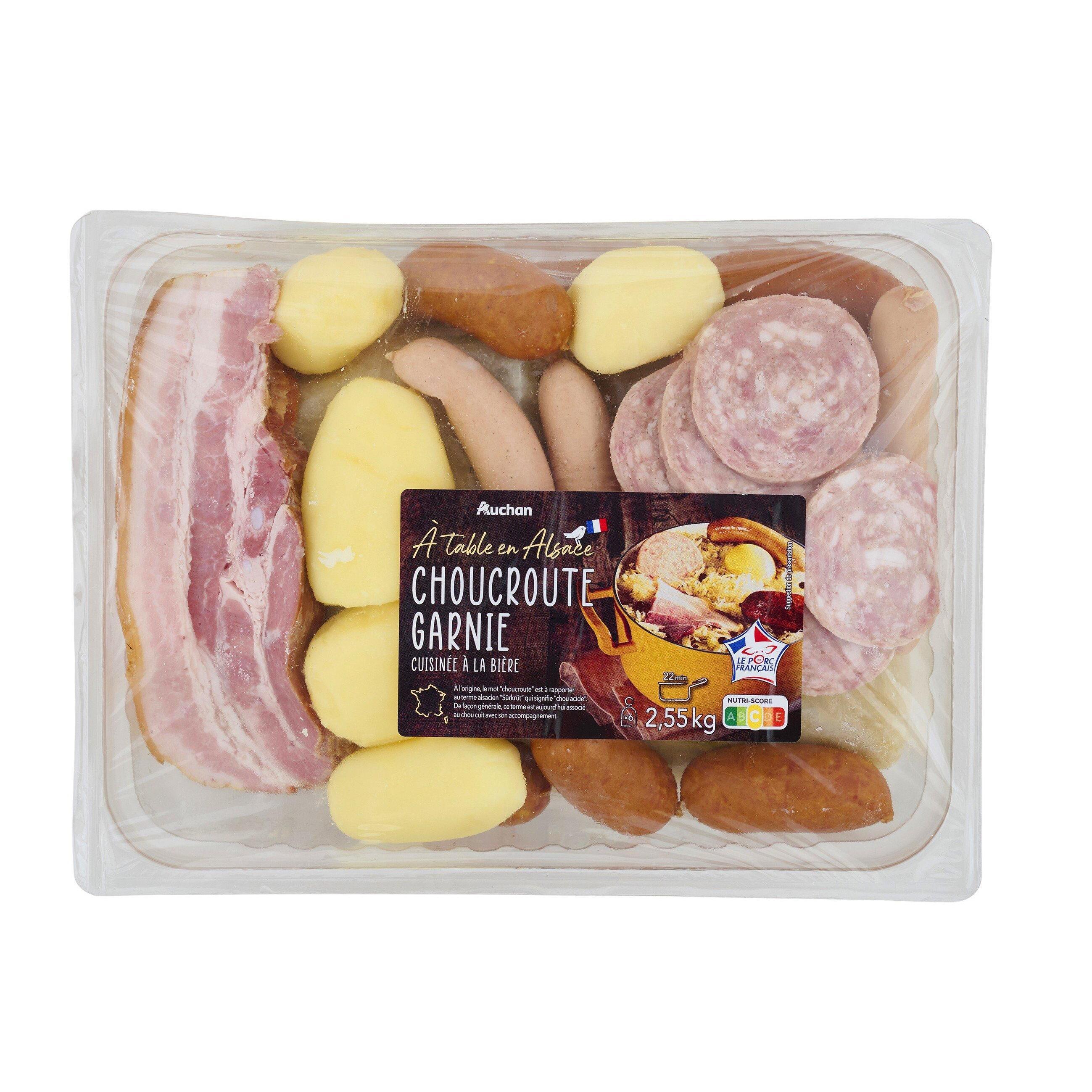 Voir la diapositive 3 : AUCHAN TERROIR Choucroute garnie et cuisinée à la bière 6 parts 2.55kg