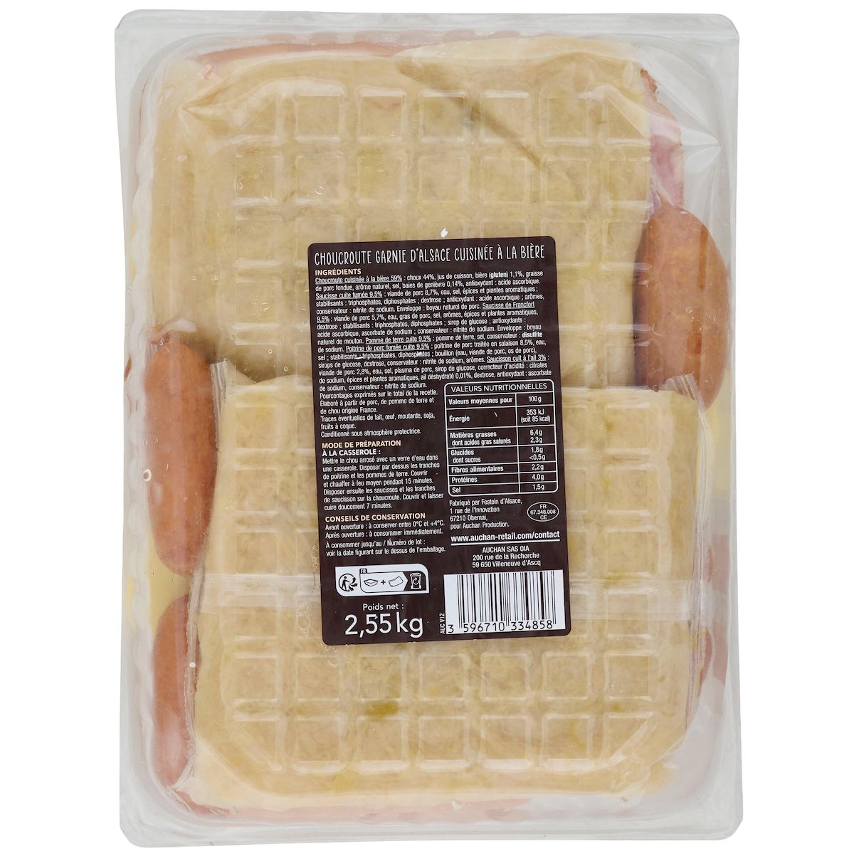 AUCHAN TERROIR Choucroute garnie et cuisinée à la bière 6 parts 2.55kg