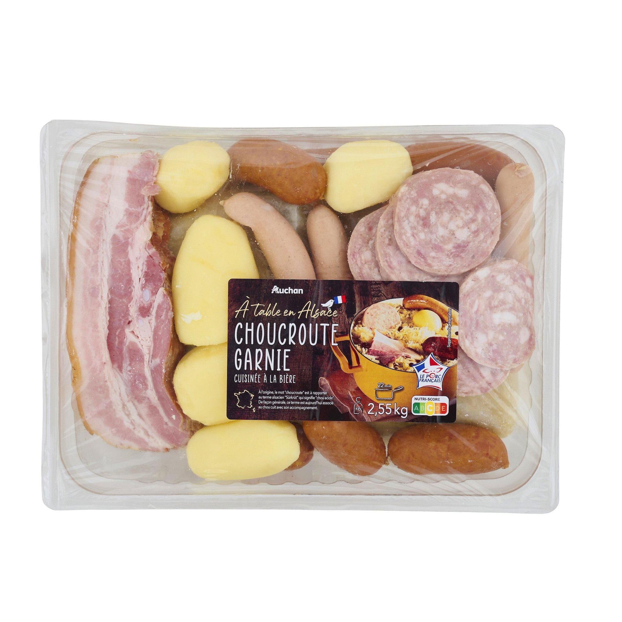 Voir la diapositive 3 : AUCHAN TERROIR Choucroute garnie et cuisinée à la bière 6 parts 2.55kg
