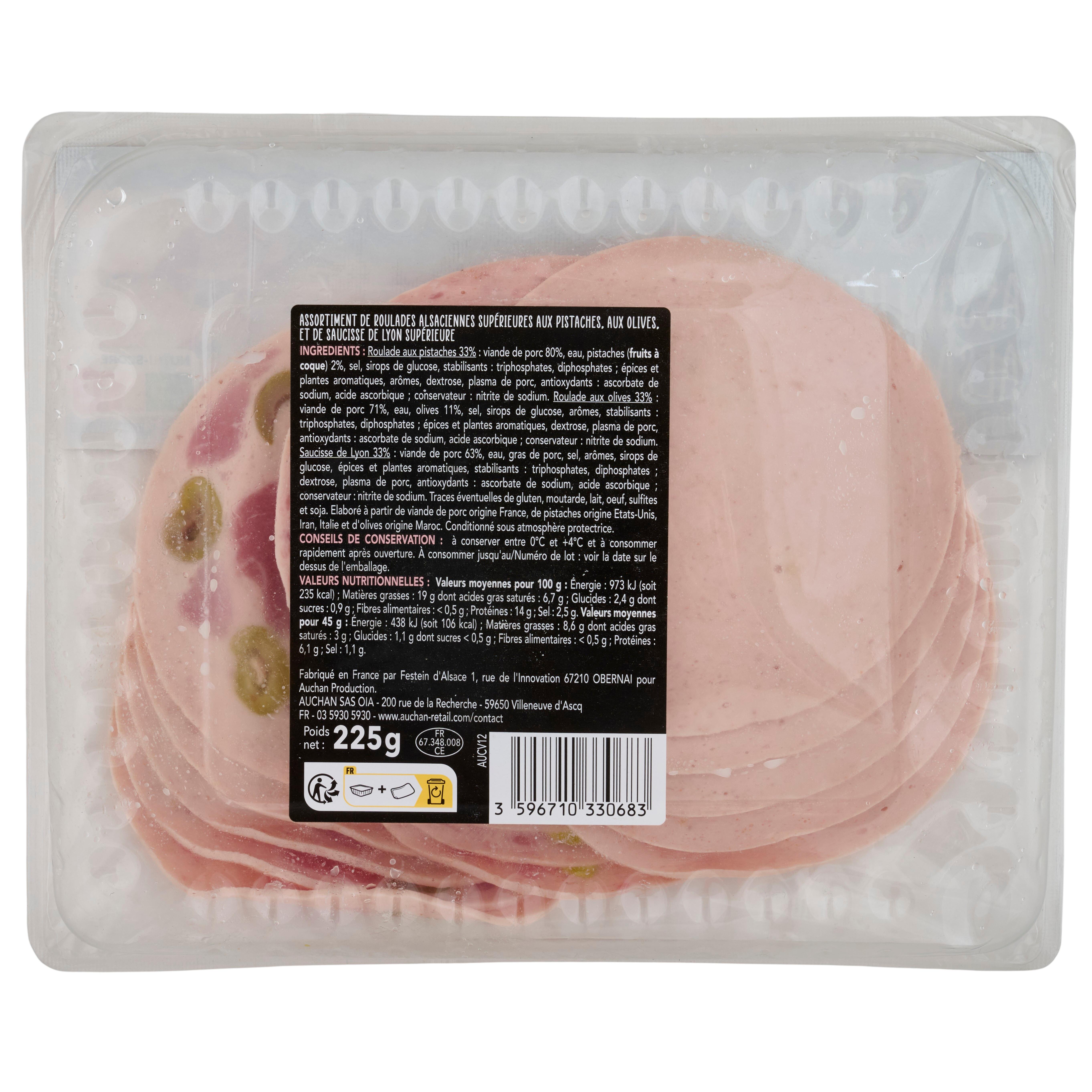 Voir la diapositive 3 : AUCHAN TERROIR Assortiment de charcuterie Alsaciennes VPF 225g