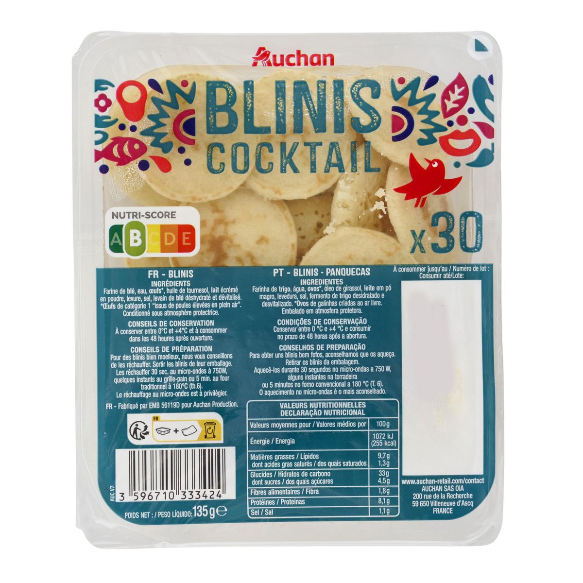 AUCHAN Blinis cocktail 30 pièces 135g