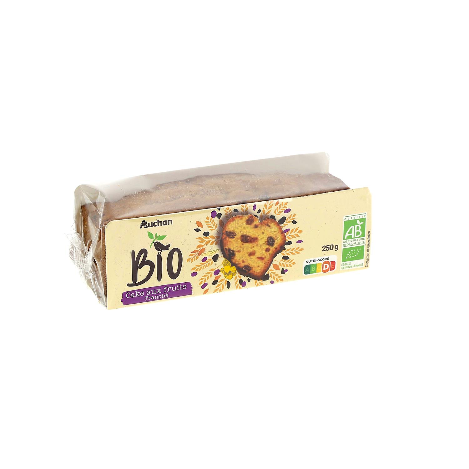 Voir la diapositive 2 : AUCHAN BIO Cake aux fruits 14 tranches 250g