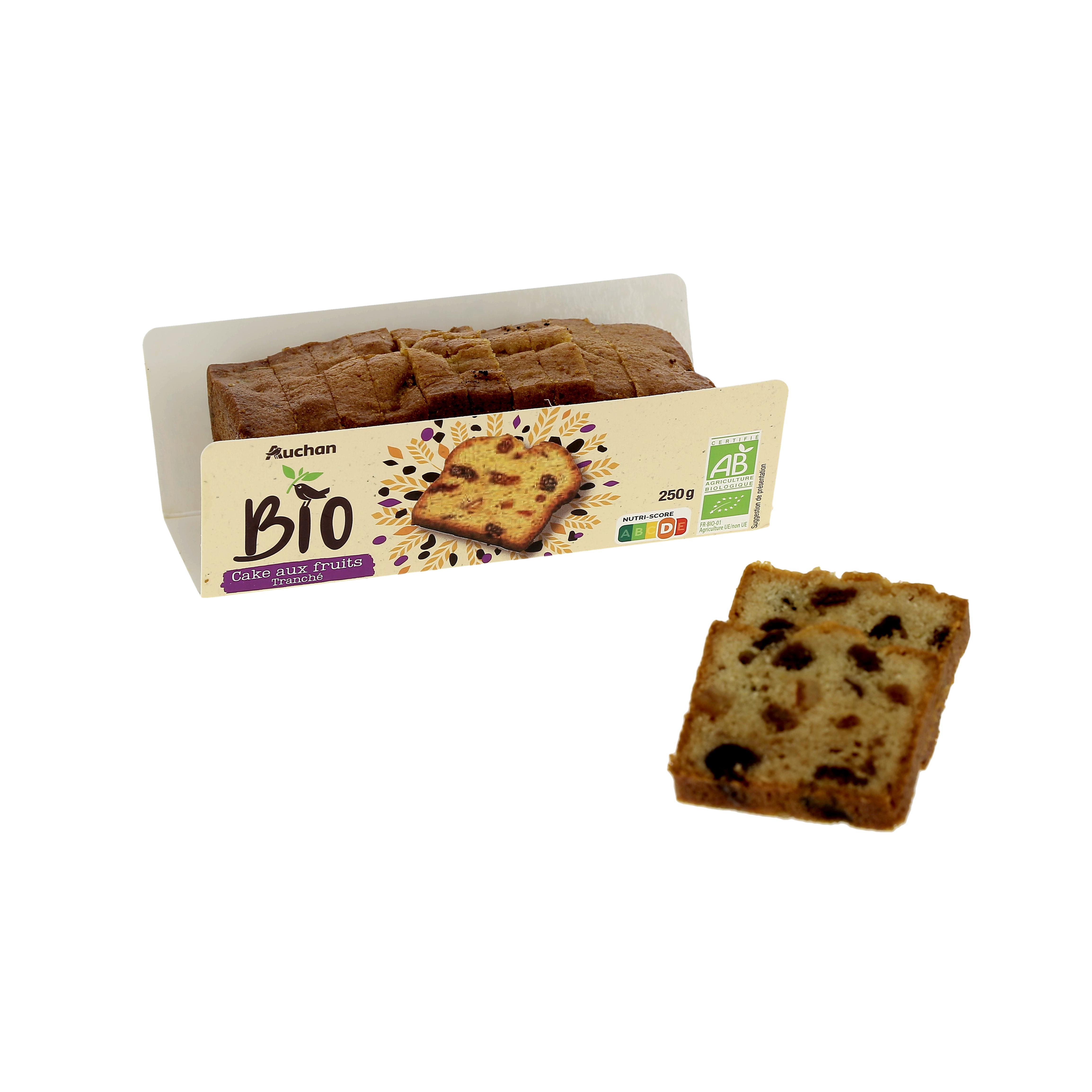 Voir la diapositive 4 : AUCHAN BIO Cake aux fruits 14 tranches 250g