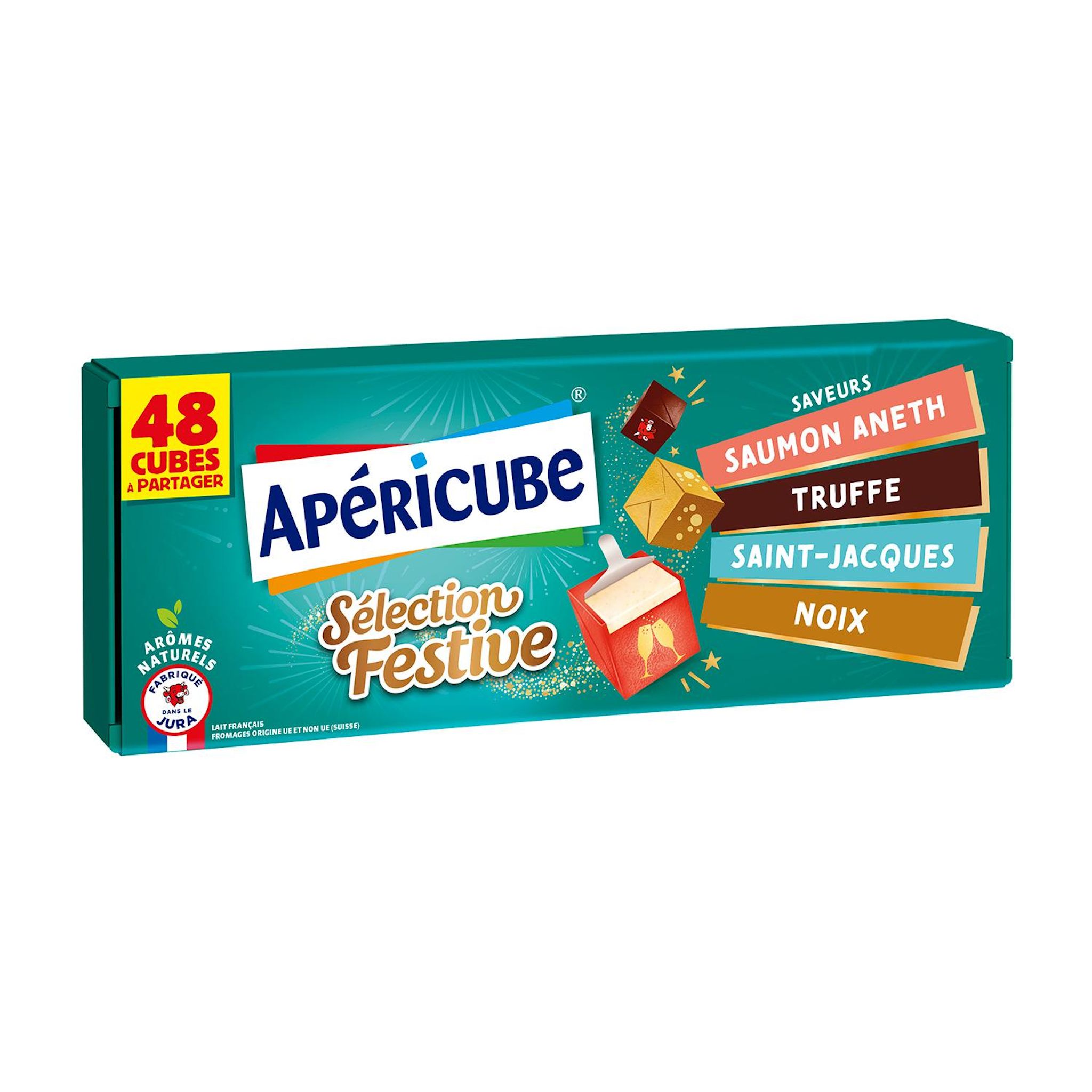 Voir la diapositive 2 : APERICUBE Cubes de fromage apéritif 4 saveurs édition limitée 48 pièces 250g
