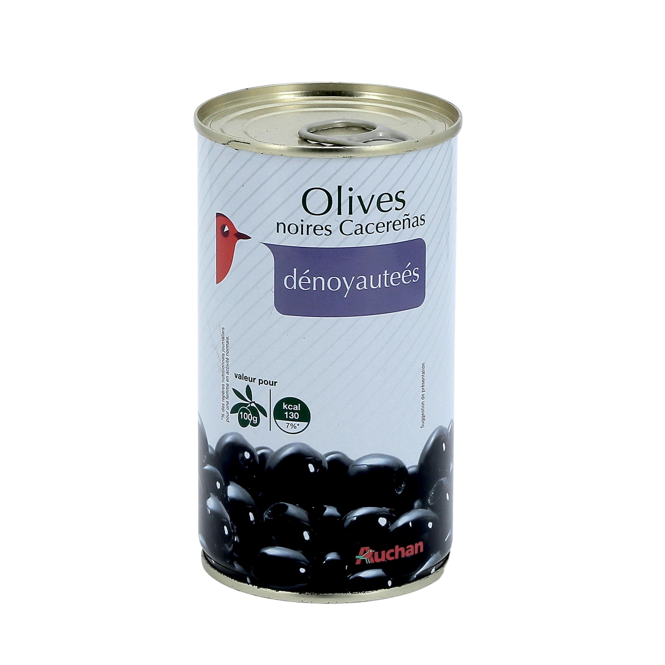 Voir la diapositive 2 : AUCHAN Olives noires Cacereñas dénoyautées 150g