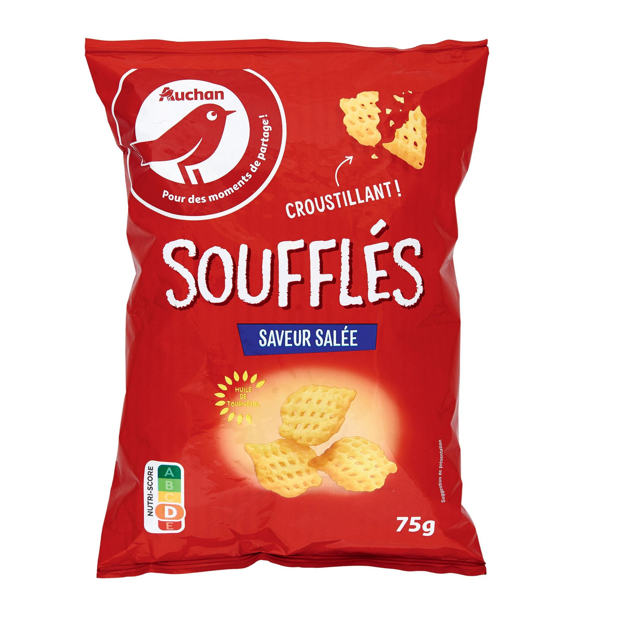 Voir la diapositive 2 : AUCHAN Biscuits soufflés apéritifs saveur salée 75g