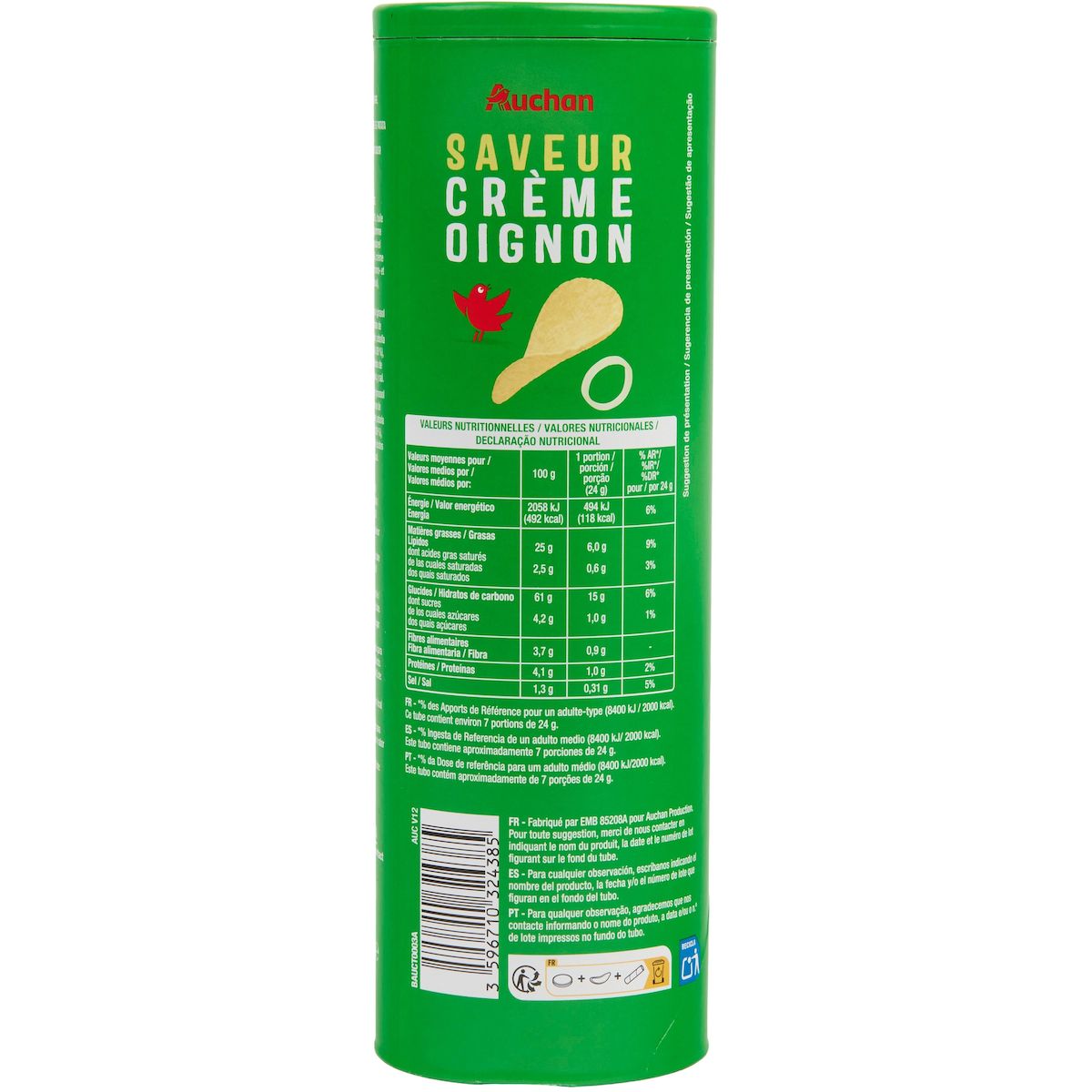 AUCHAN Chips tuiles saveur crème oignon 170g