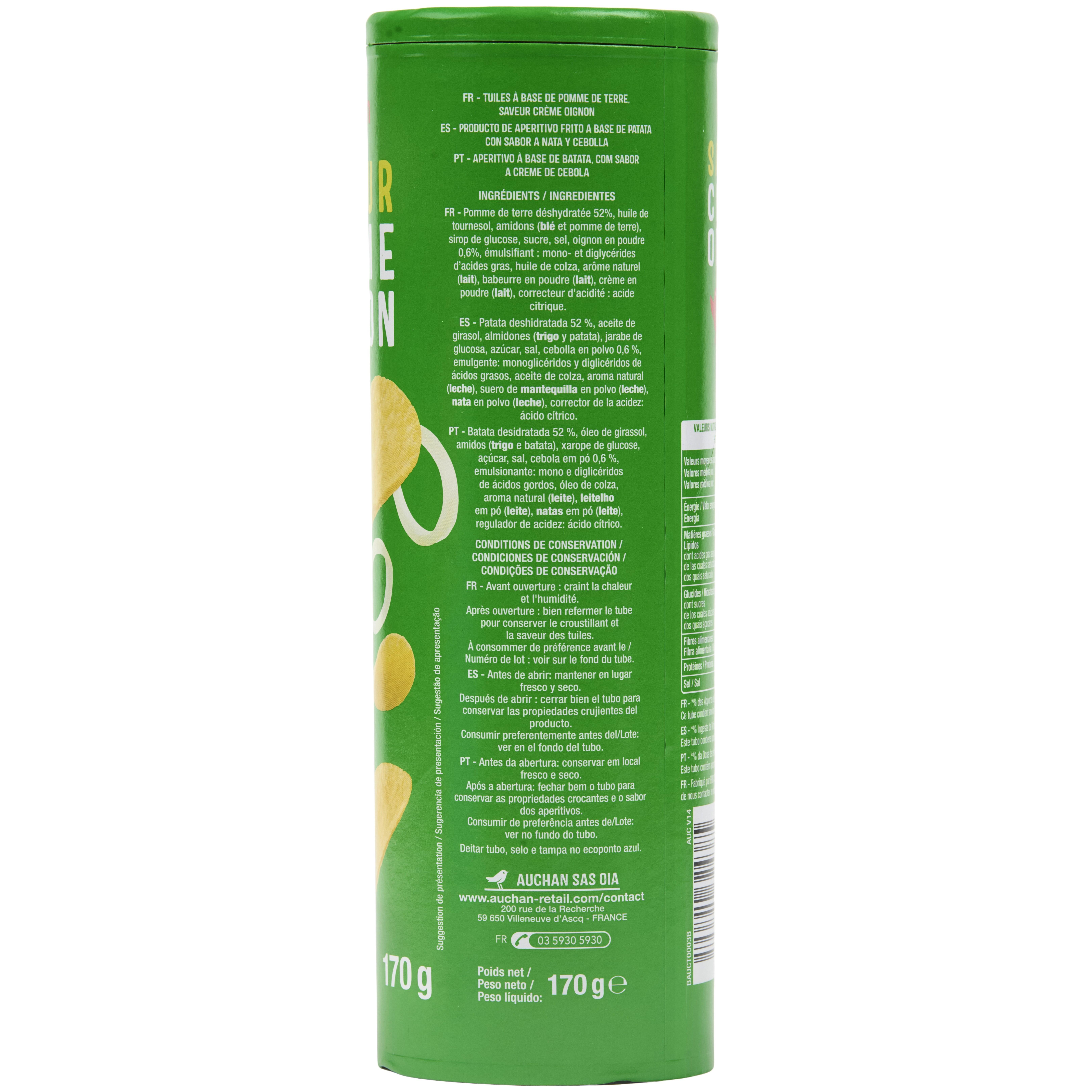 Voir la diapositive 3 : AUCHAN Chips tuiles saveur crème oignon 170g