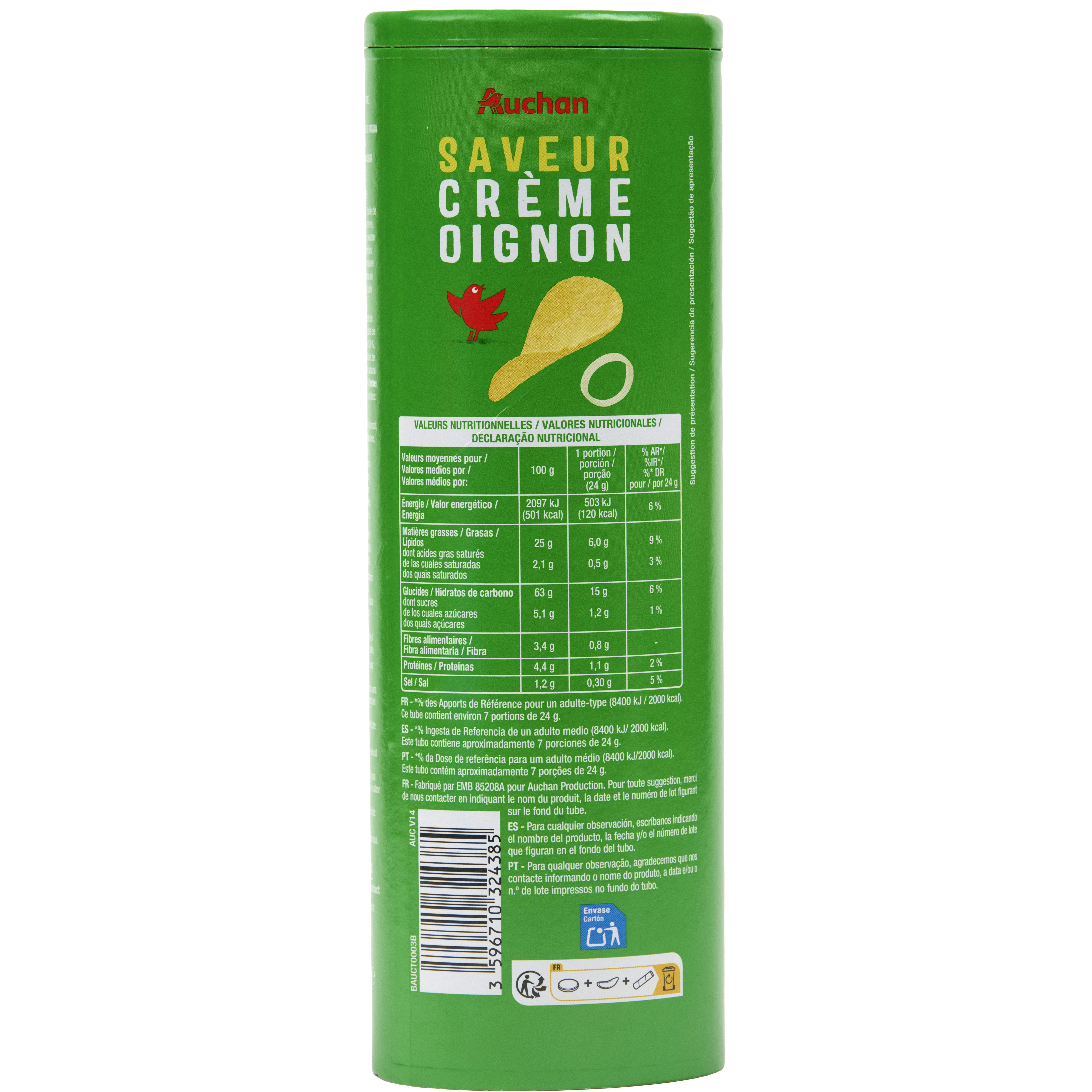 Voir la diapositive 4 : AUCHAN Chips tuiles saveur crème oignon 170g