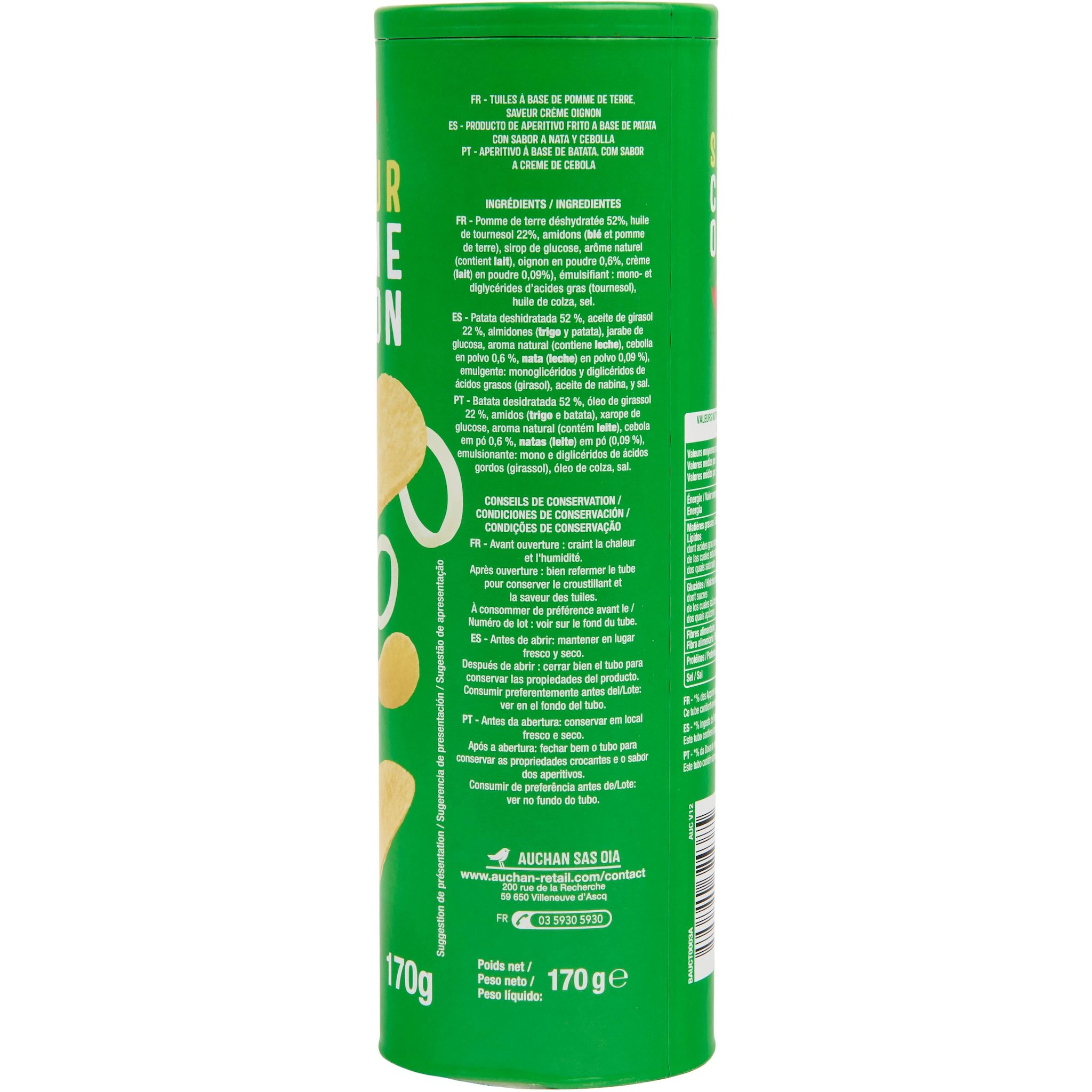Voir la diapositive 5 : AUCHAN Chips tuiles saveur crème oignon 170g