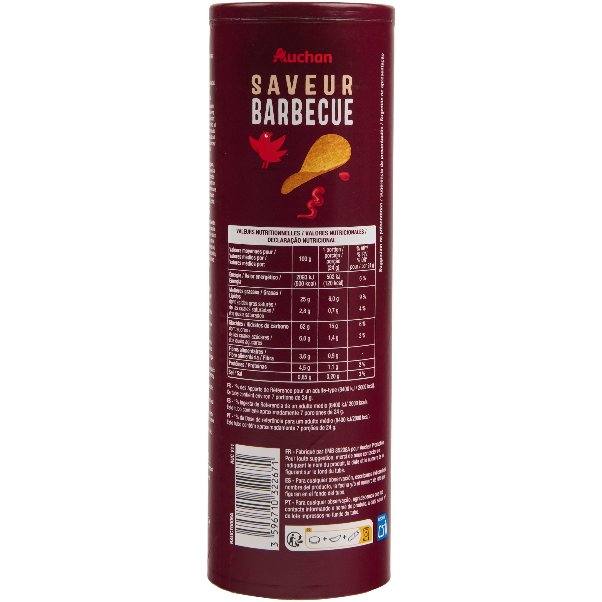 Voir la diapositive 3 : AUCHAN Chips tuiles saveur barbecue 170g