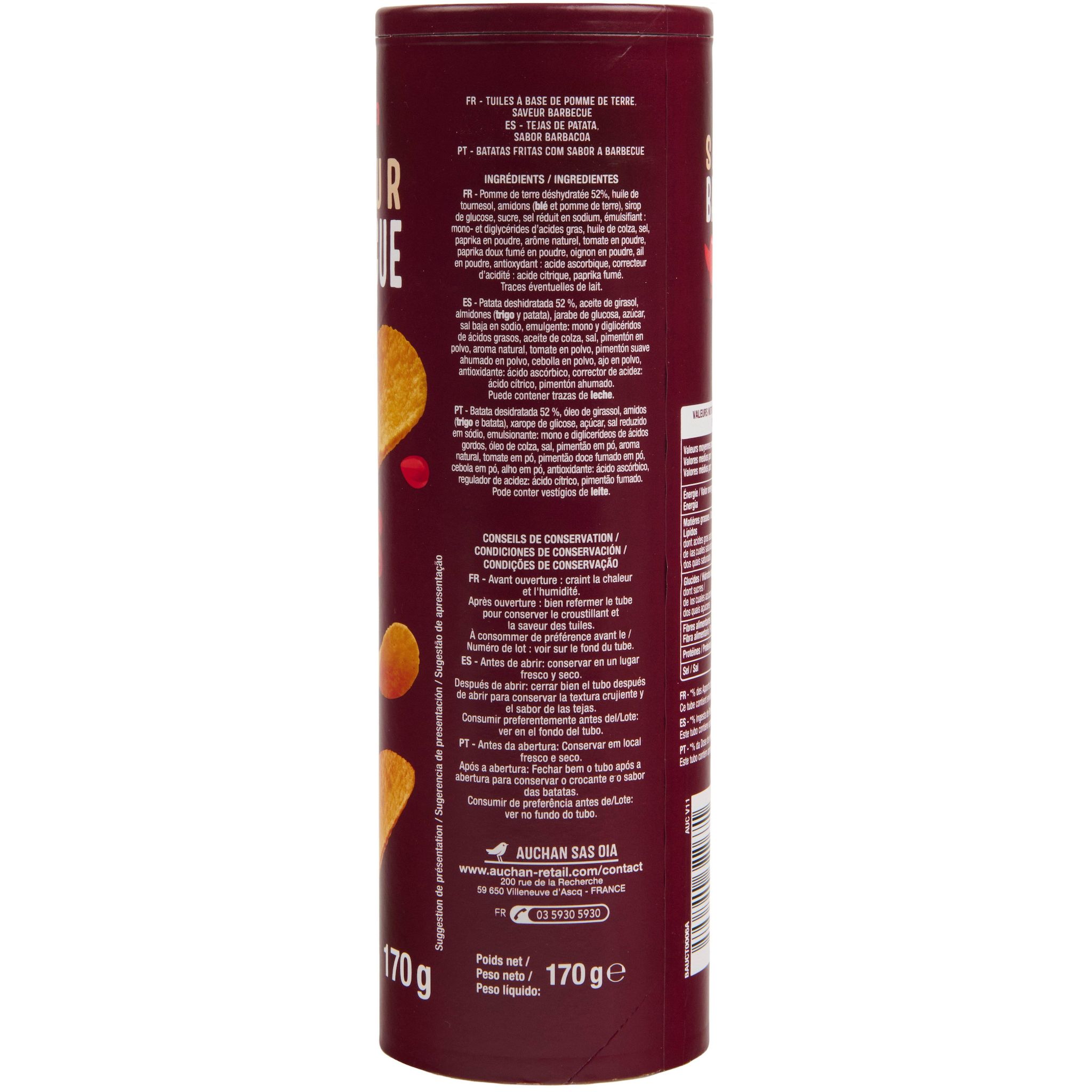 Voir la diapositive 4 : AUCHAN Chips tuiles saveur barbecue 170g