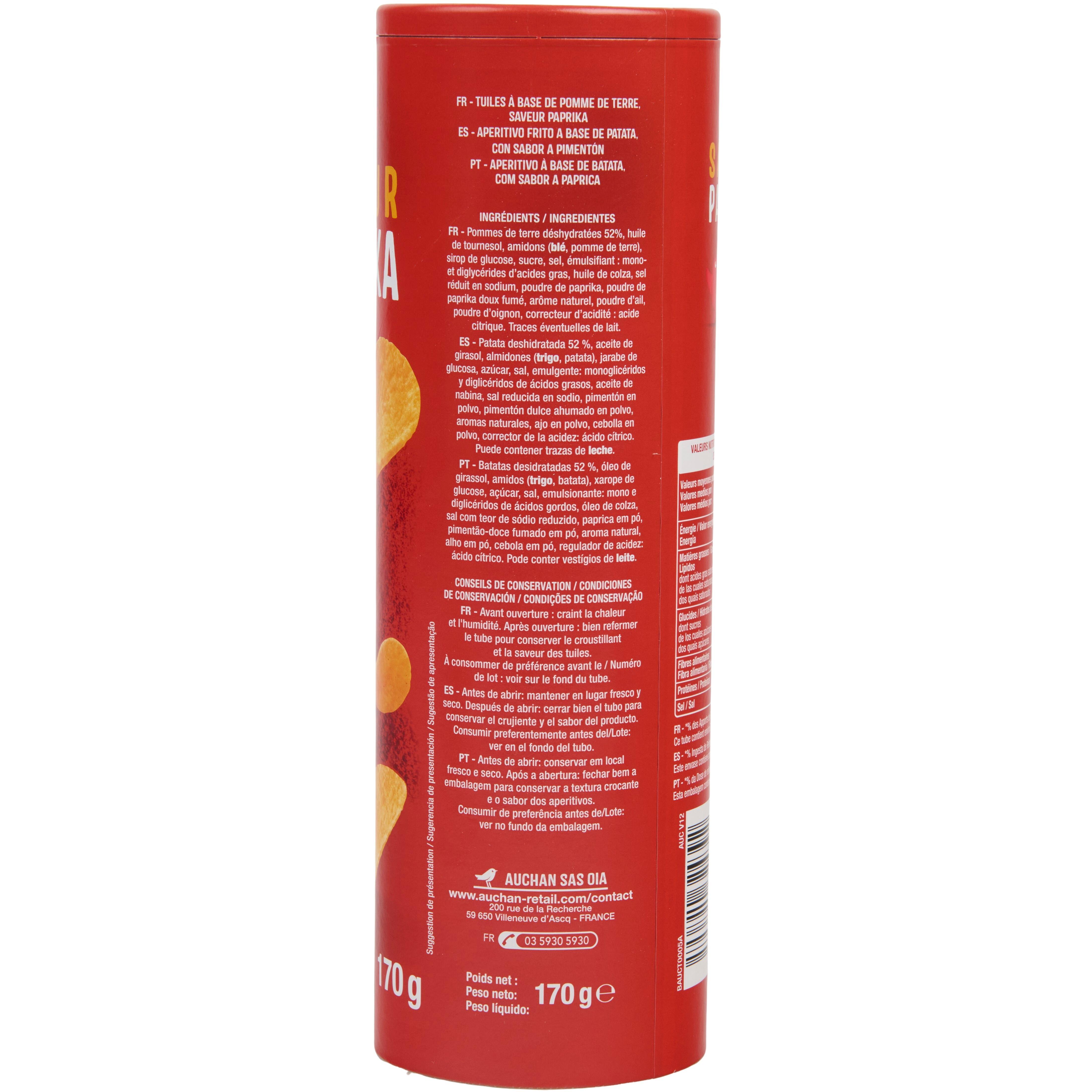 Voir la diapositive 2 : AUCHAN Chips tuiles saveur paprika 170g