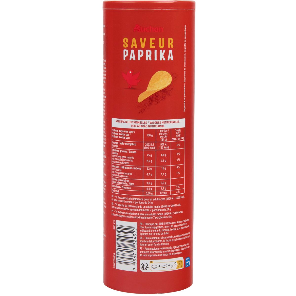 AUCHAN Chips tuiles saveur paprika 170g