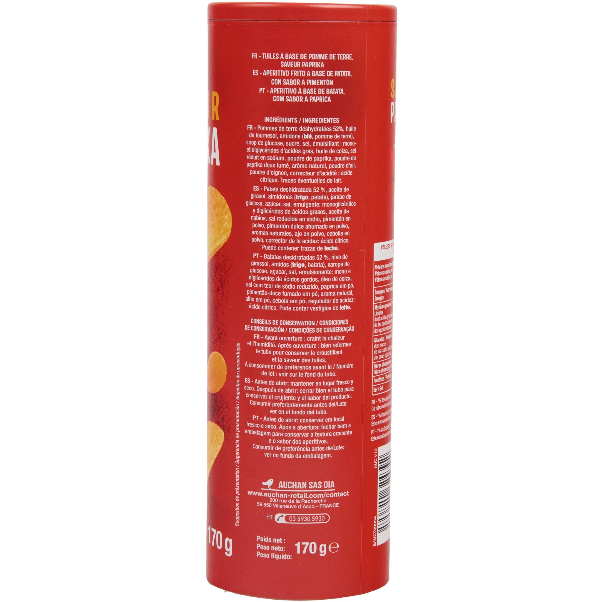 Voir la diapositive 3 : AUCHAN Chips tuiles saveur paprika 170g