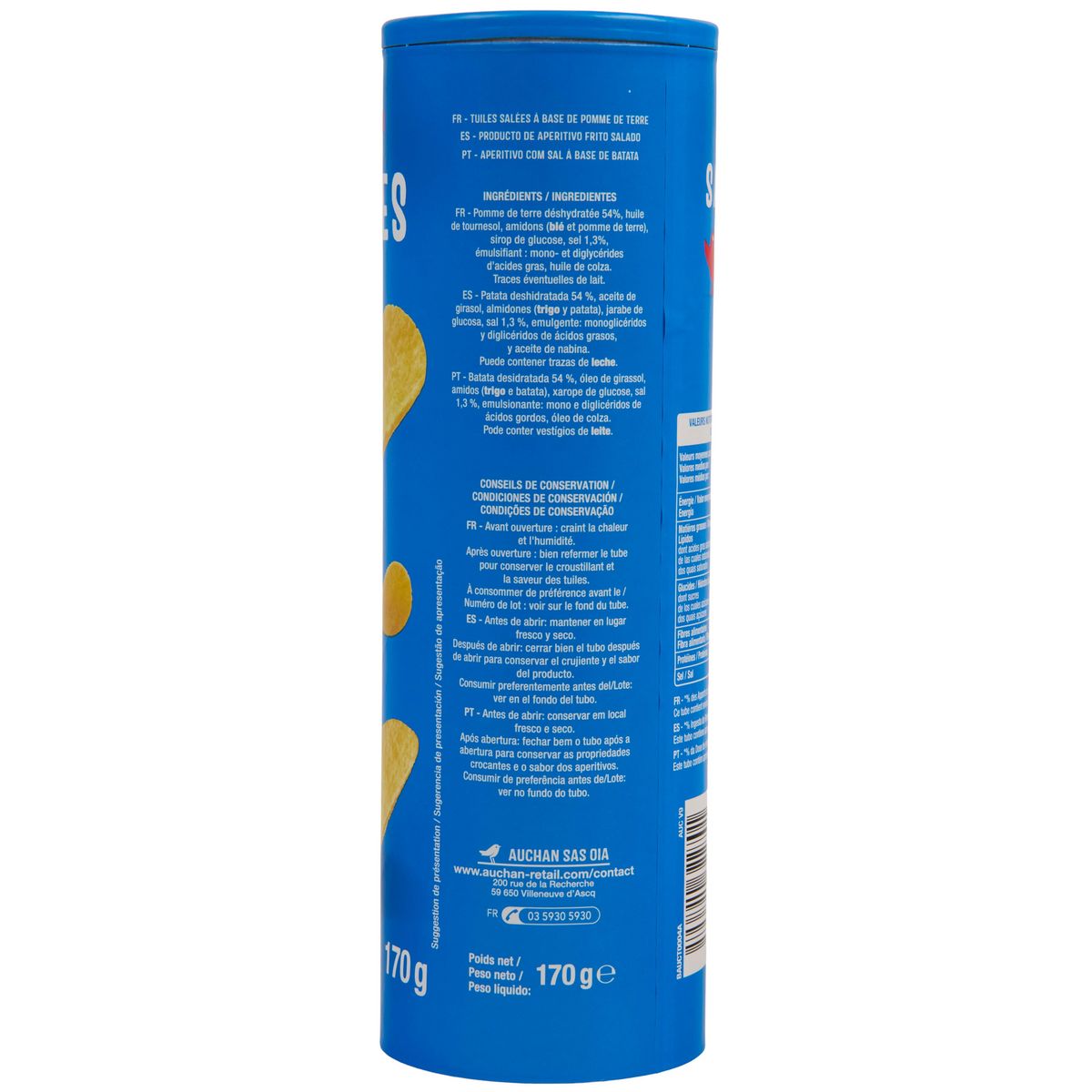 AUCHAN Chips tuiles salées 170g