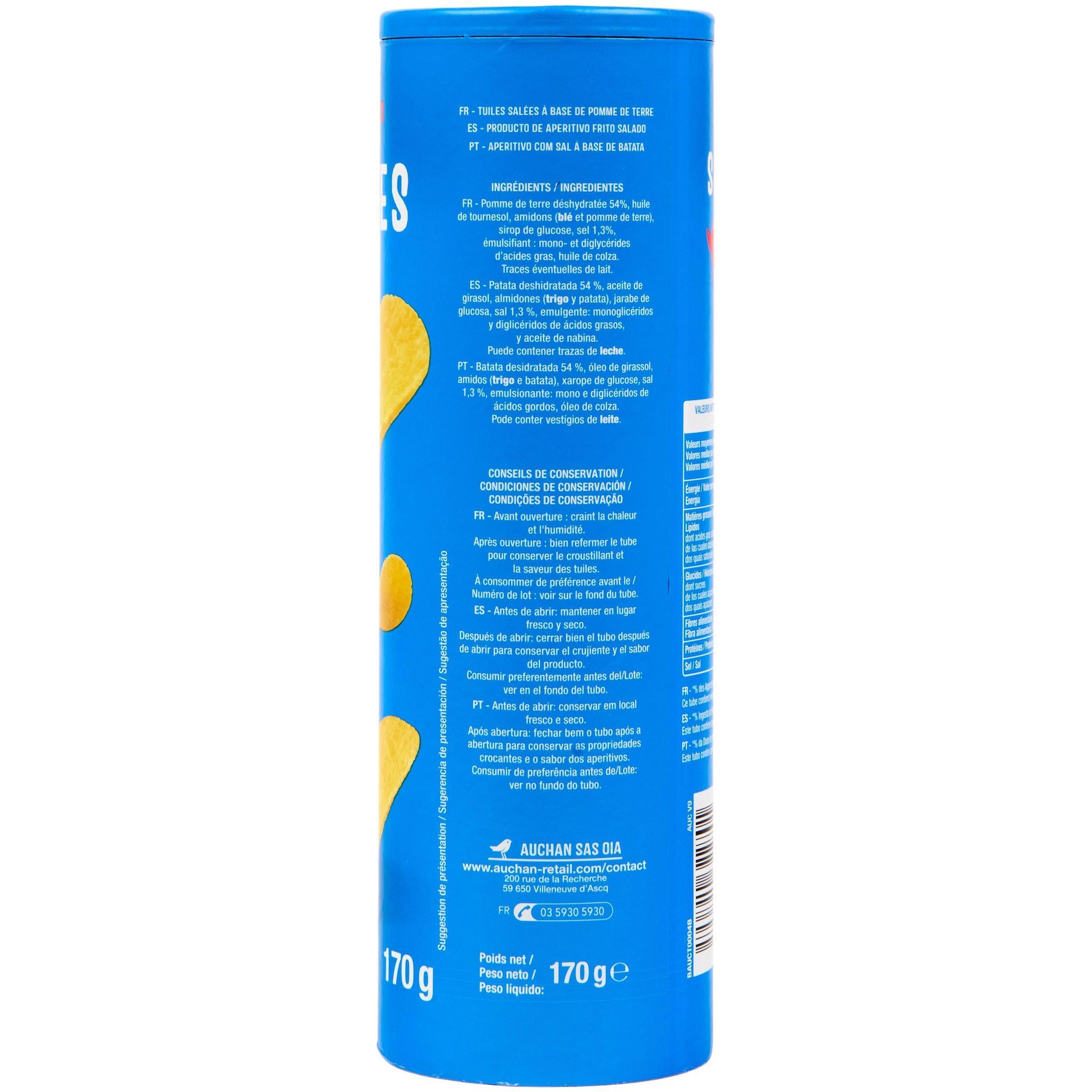 Voir la diapositive 3 : AUCHAN Chips tuiles salées 170g