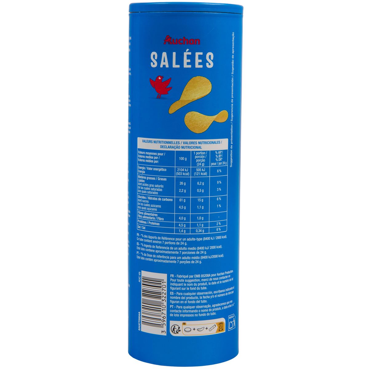 AUCHAN Chips tuiles salées 170g