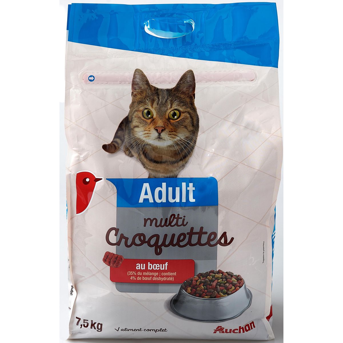 AUCHAN Adult multicroquettes au boeuf pour chat 7,5kg