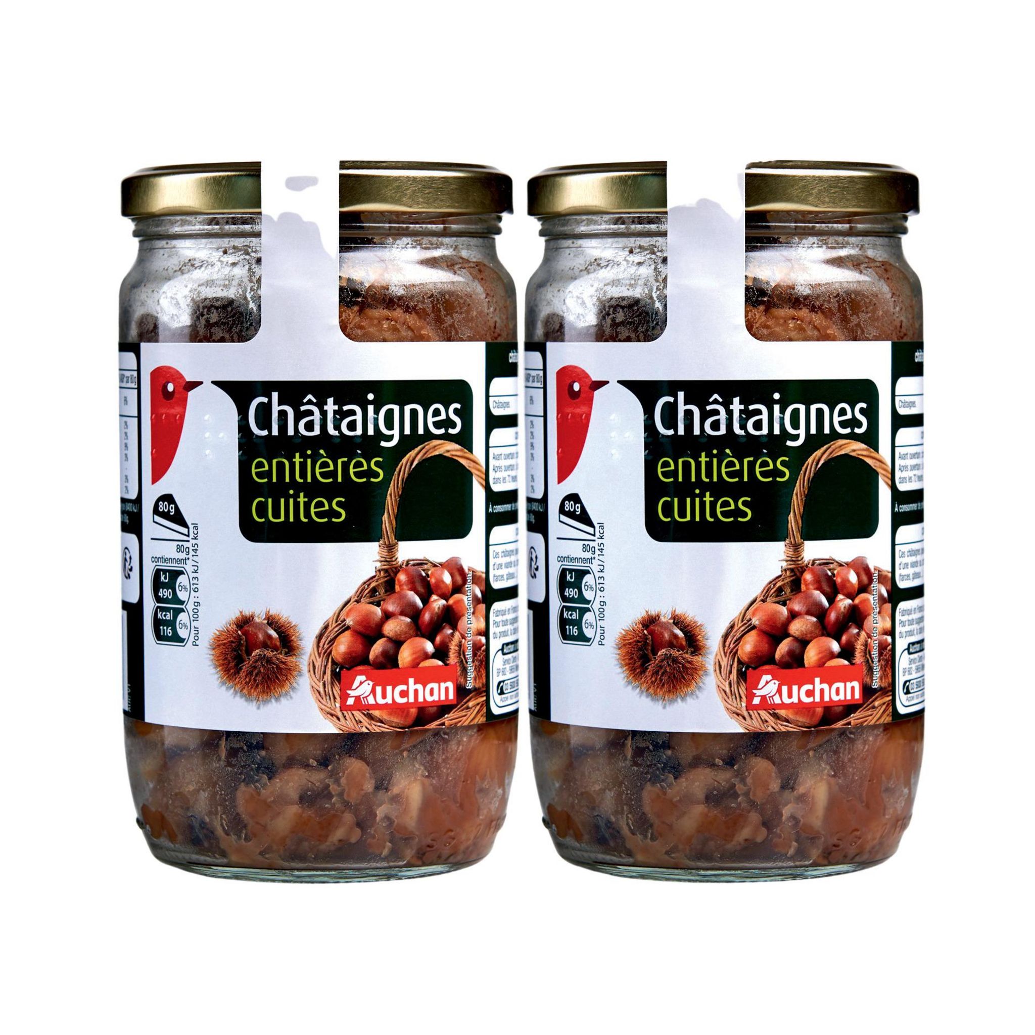 Voir la diapositive 2 : AUCHAN Châtaignes pelées au feu en bocal 2x420g