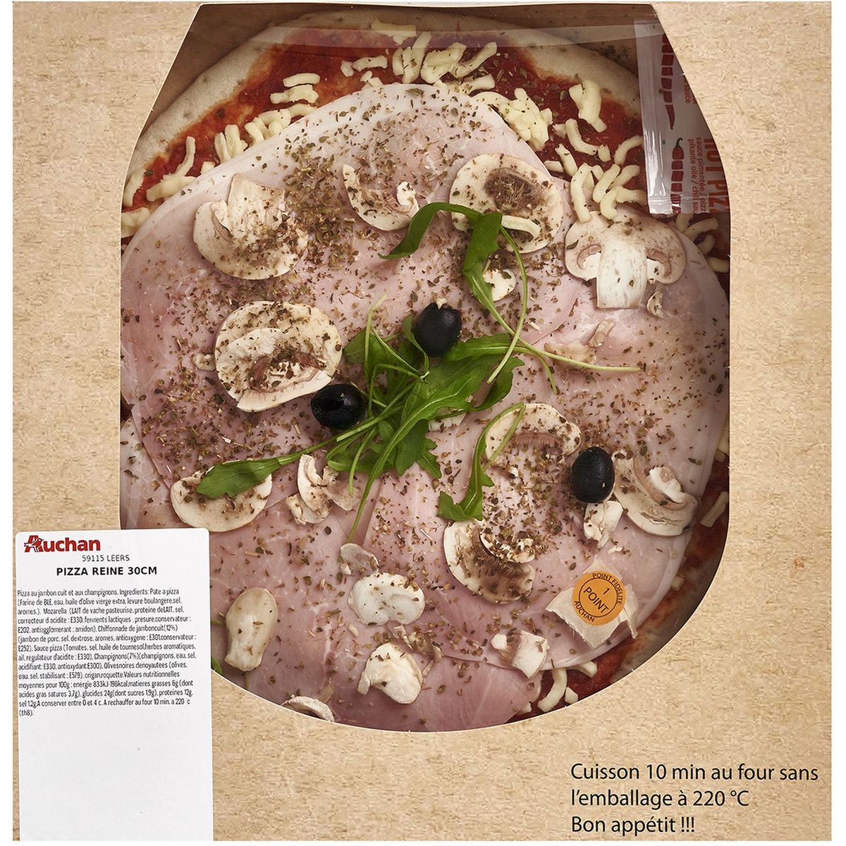 AUCHAN LE TRAITEUR Pizza crue Reine jambon champignons 610g