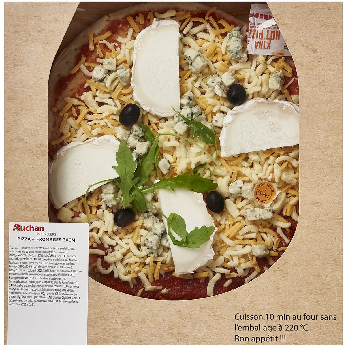 AUCHAN LE TRAITEUR Pizza crue aux 4 fromages 590g