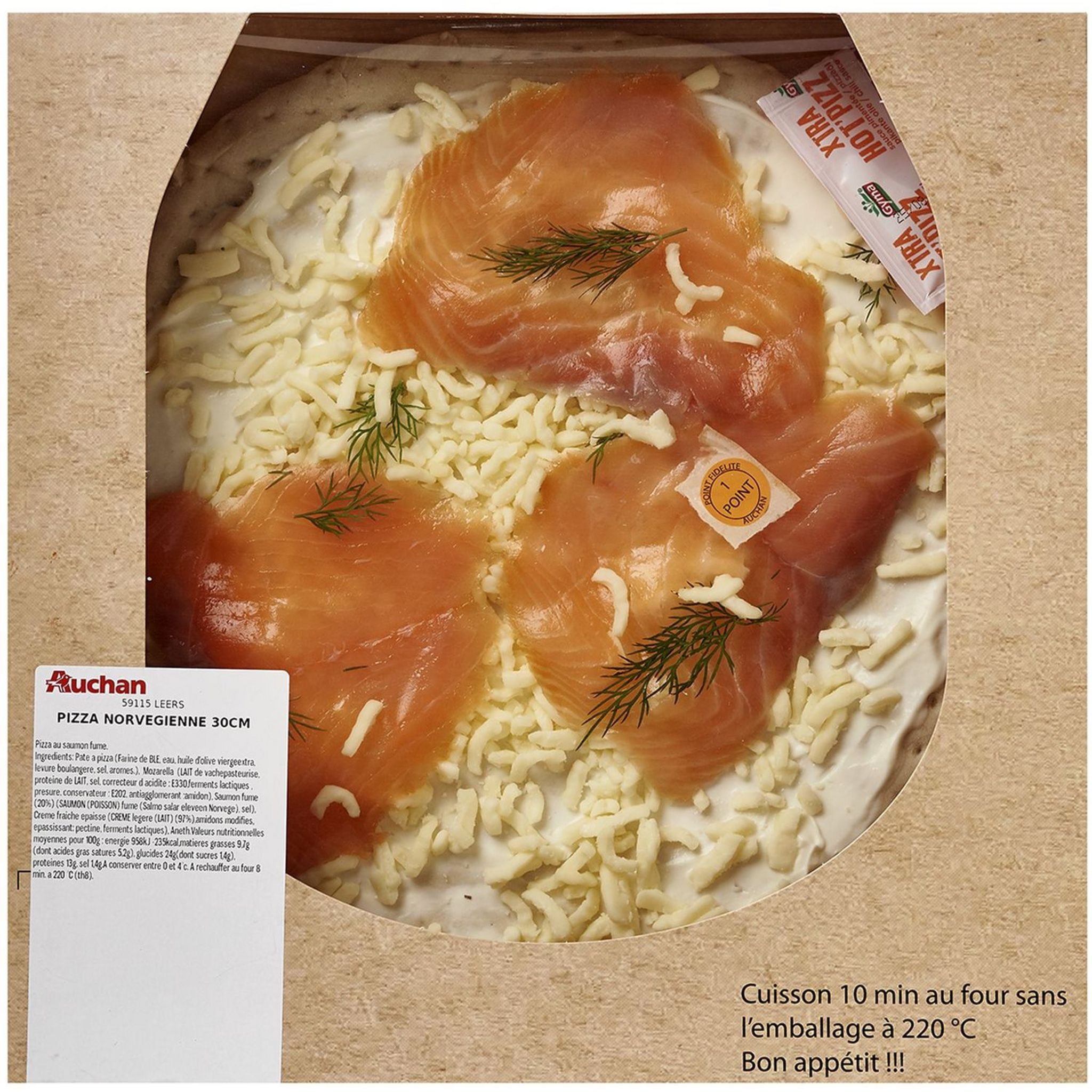 Voir la diapositive 2 : AUCHAN LE TRAITEUR Pizza crue Norvégienne 610g