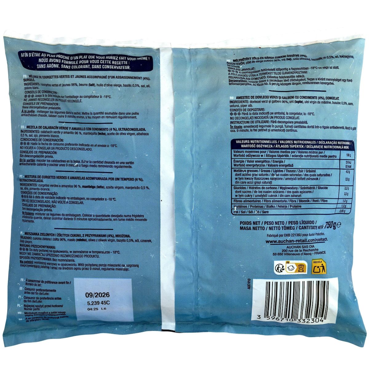 AUCHAN Poêlée duo de courgettes 5 portions 750g