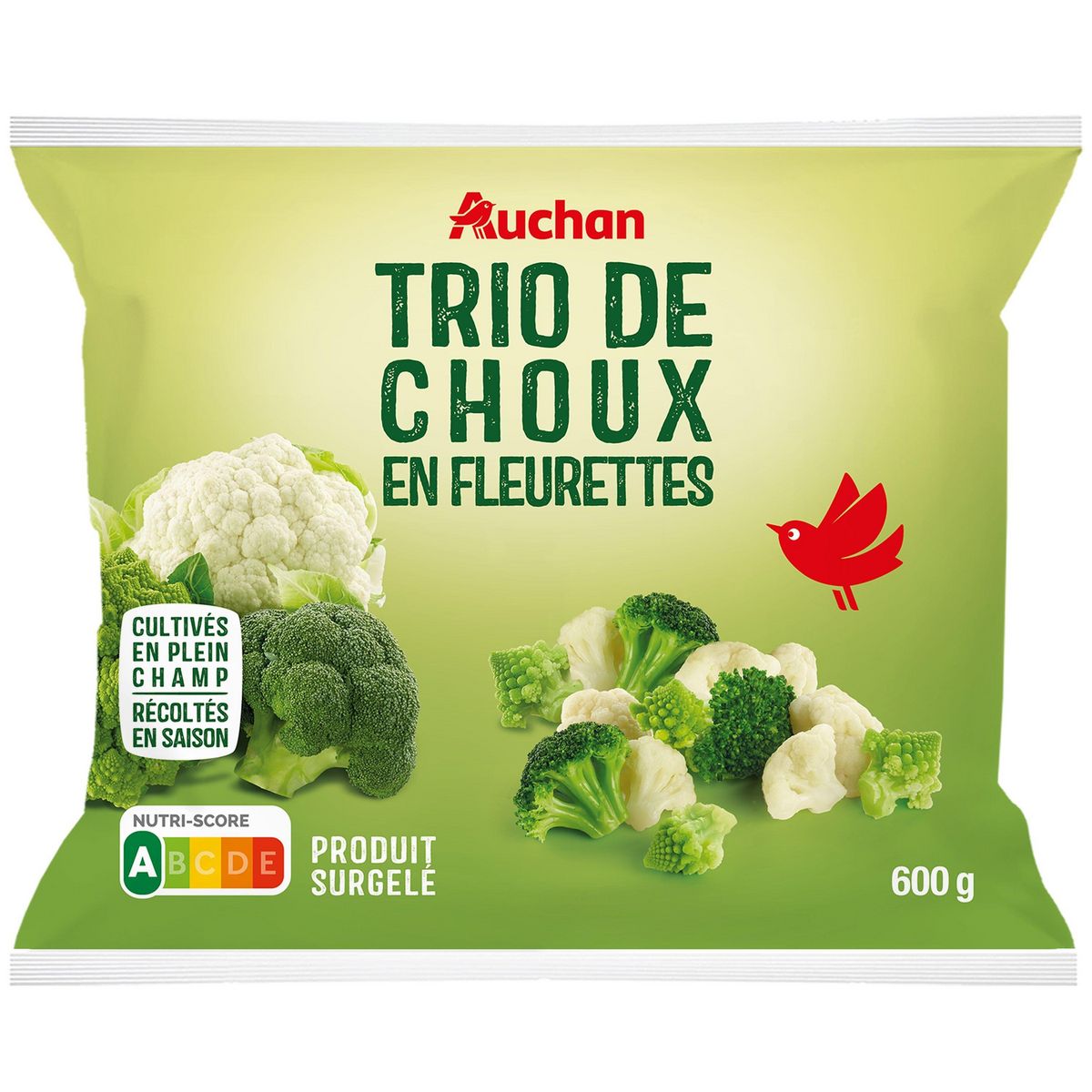 AUCHAN Trio de choux fleurettes 5 portions 600g