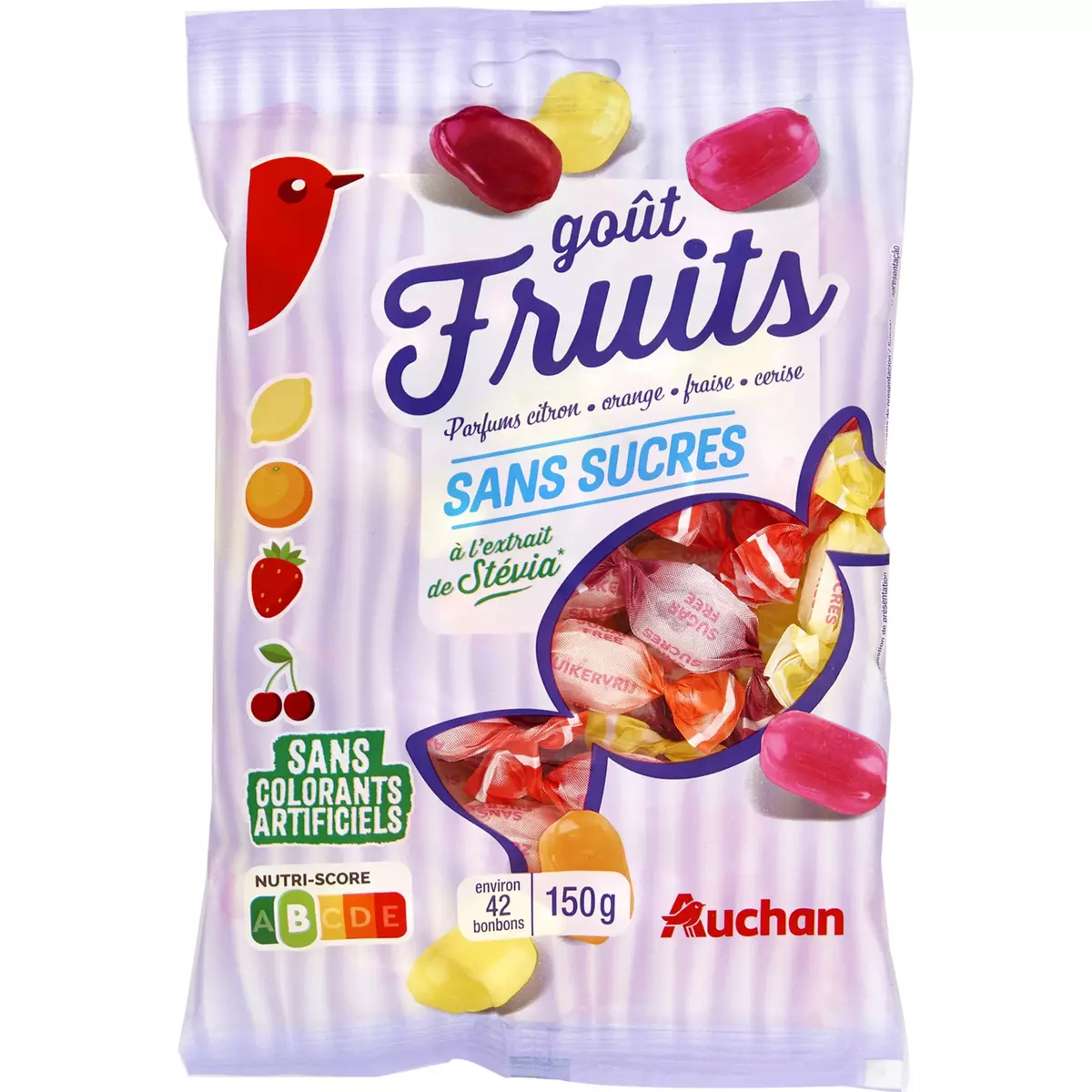 AUCHAN Mini bonbons aux fruits sans sucre 150g pas cher 