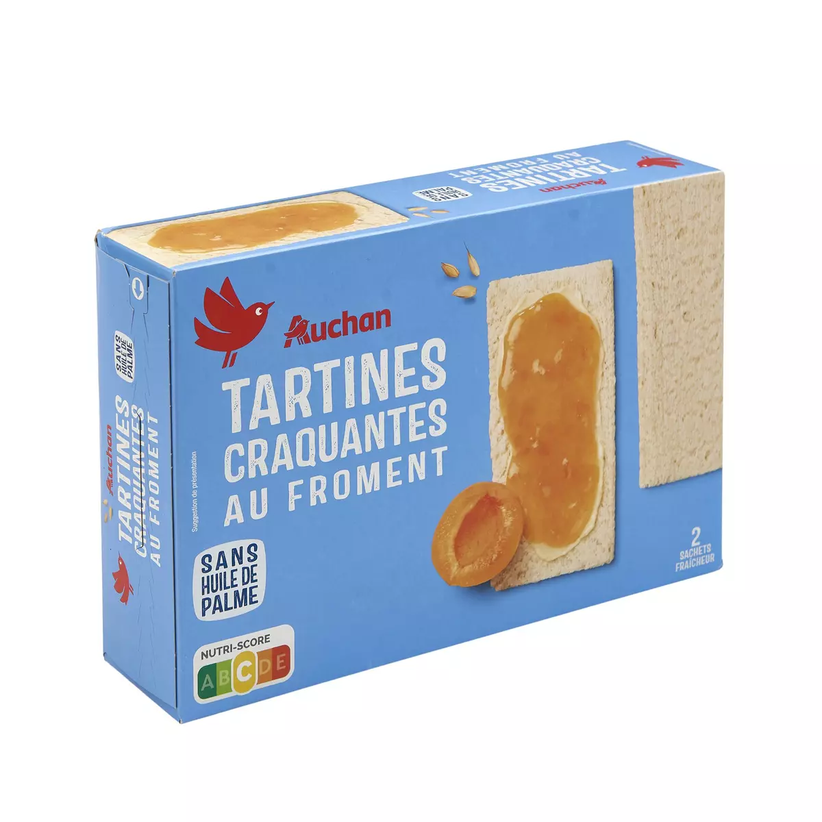 AUCHAN Tartines craquantes au froment sans huile de palme 2x22 biscottes 250g