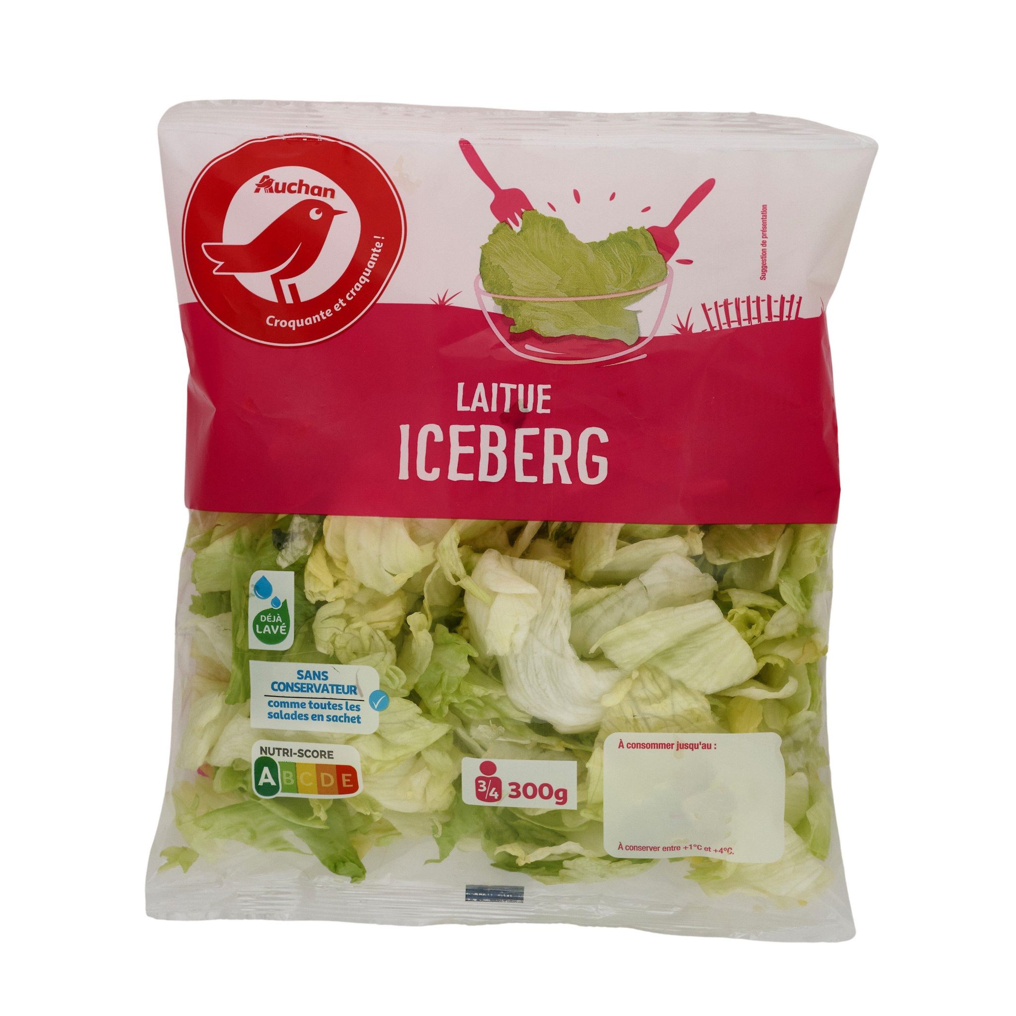 Voir la diapositive 3 : AUCHAN Laitue iceberg 3-4 parts 300g