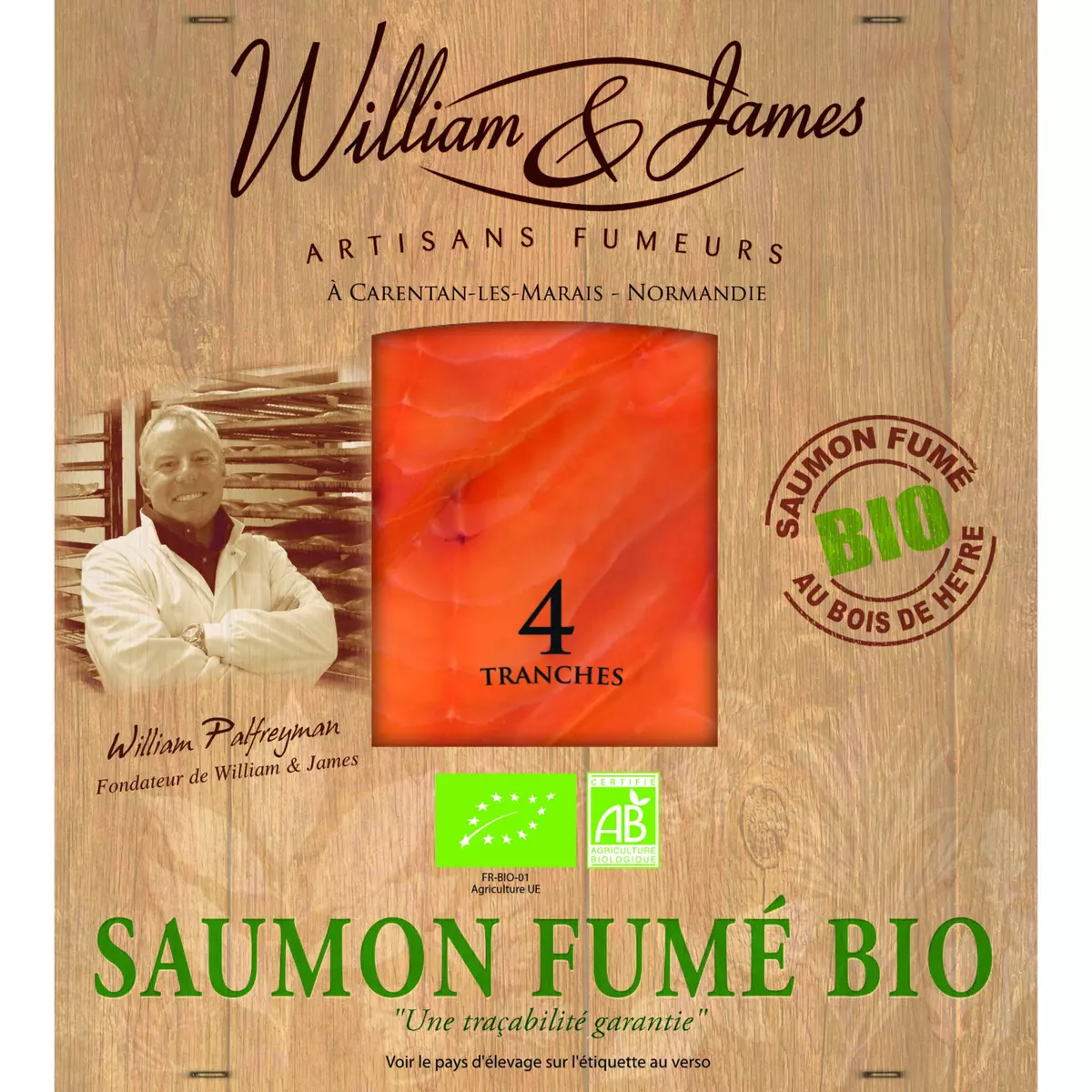 WILLIAM & JAMES Saumon fumé bio 4 tranches 100g