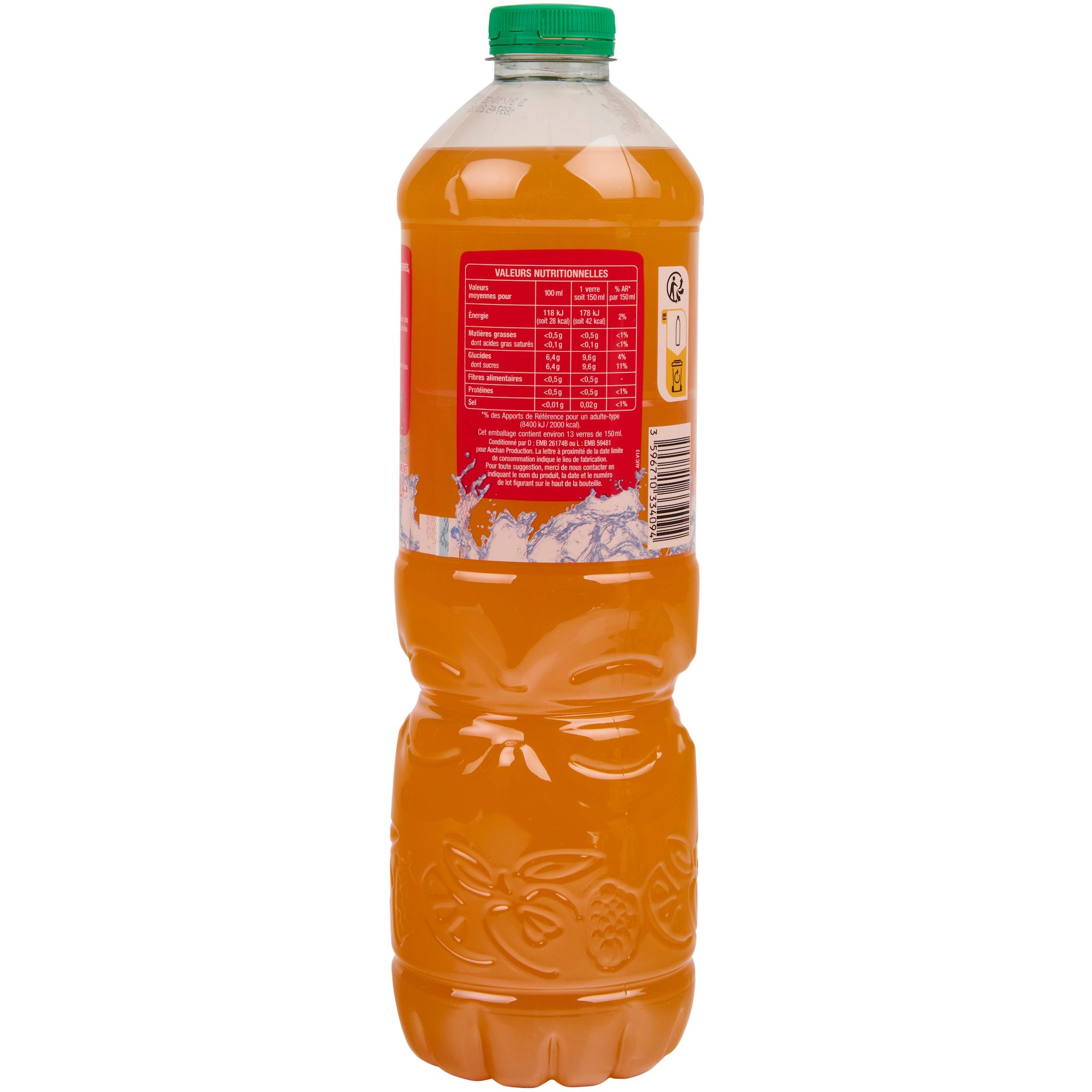 Voir la diapositive 3 : AUCHAN Boisson aux fruits goût pêche abricot 2l