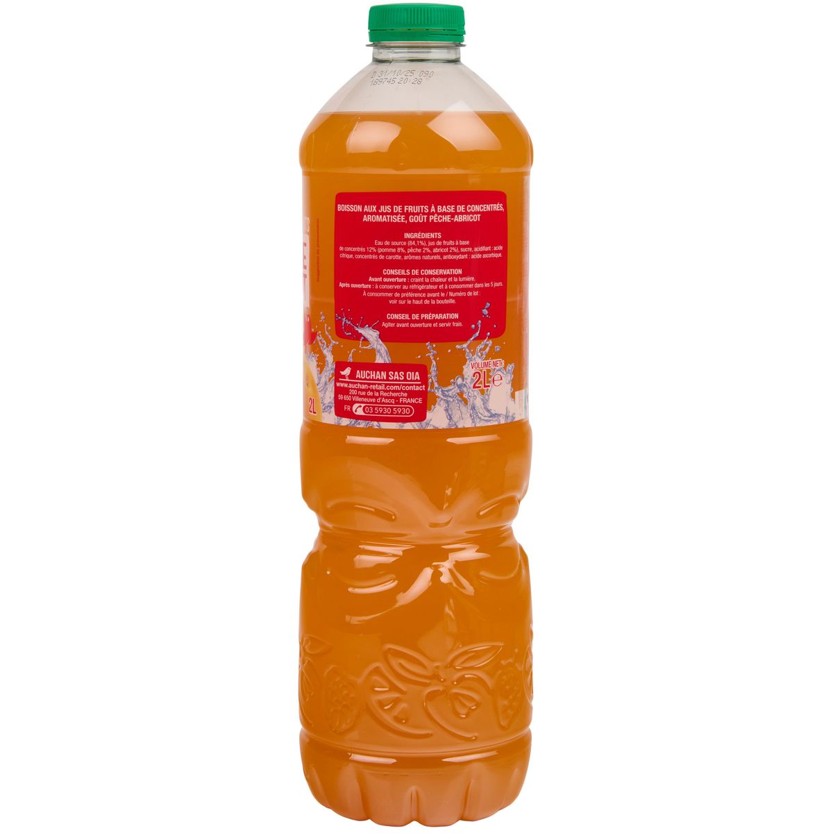 AUCHAN Boisson aux fruits goût pêche abricot 2l